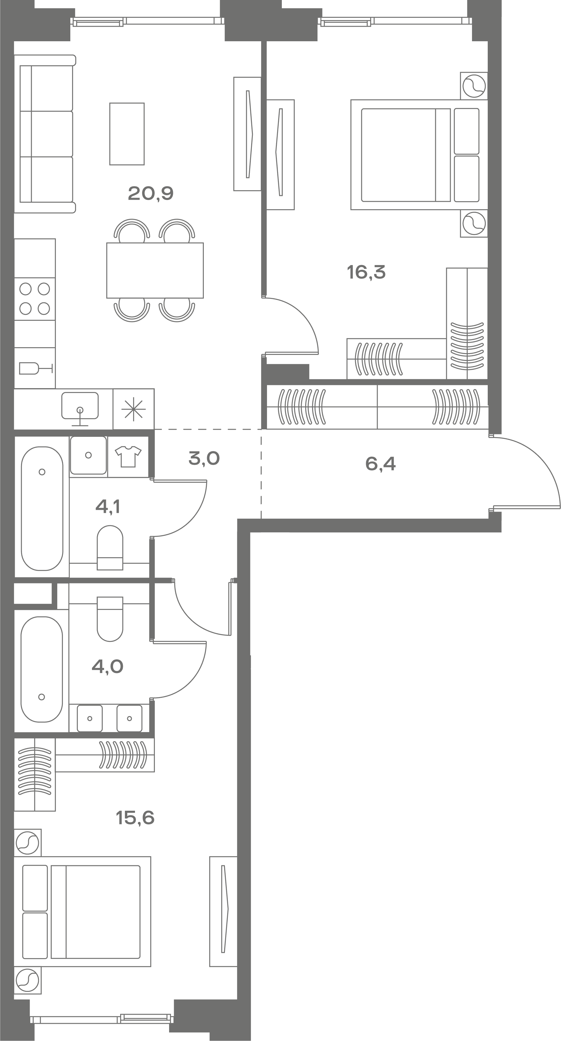 2-комнатная, 70,3 м² — 49 139 700 ₽
