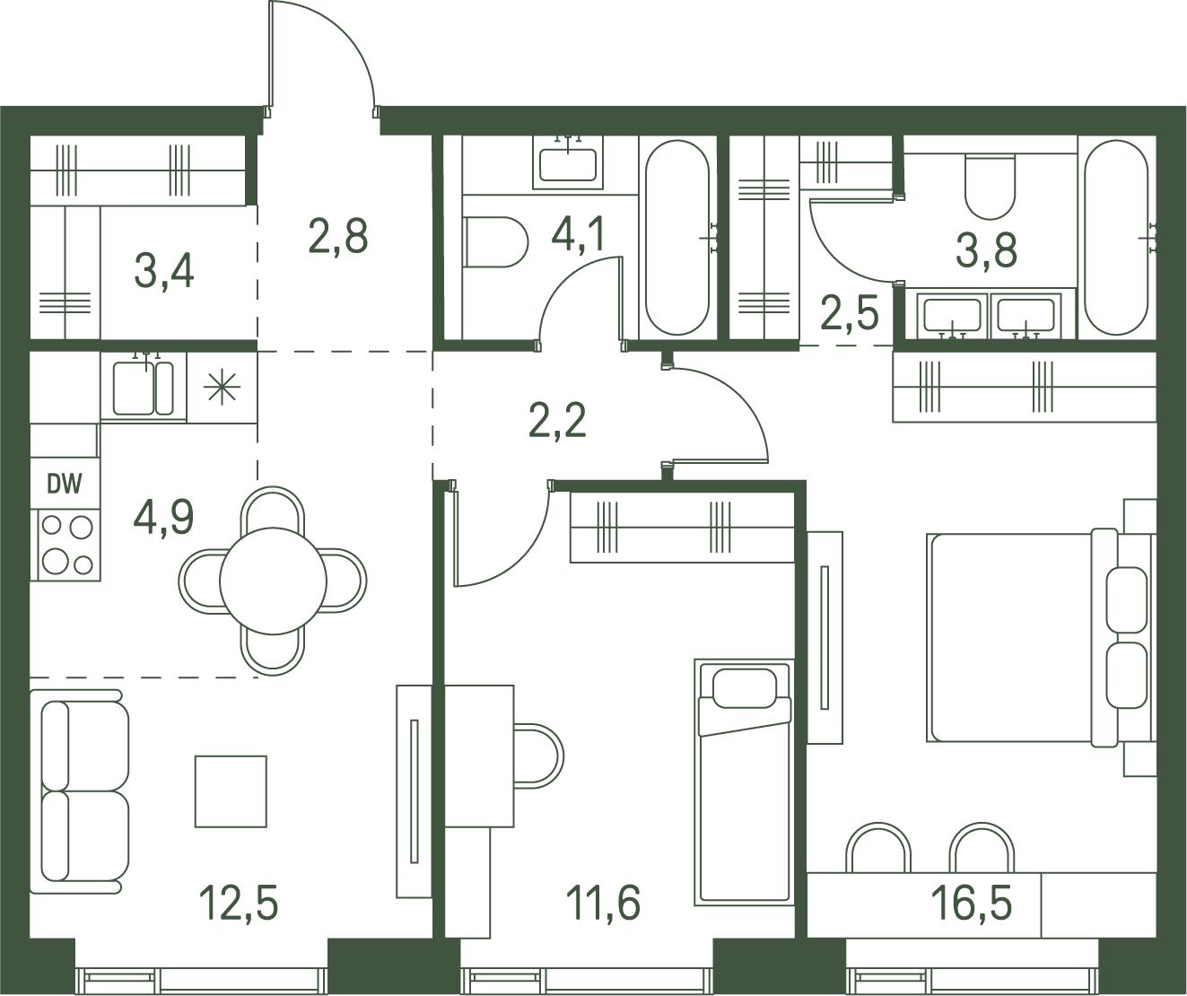 2-комнатная, 64,3 м² — 46 218 840 ₽