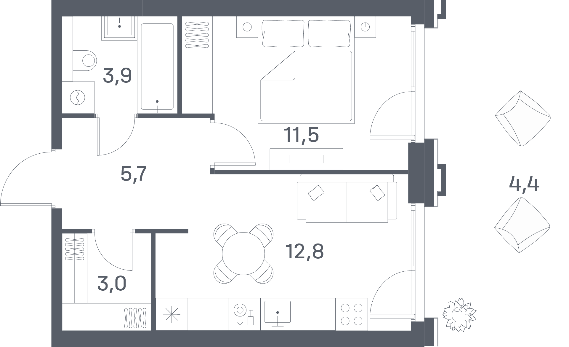 1-комнатная, 41,3 м² — 32 792 200 ₽