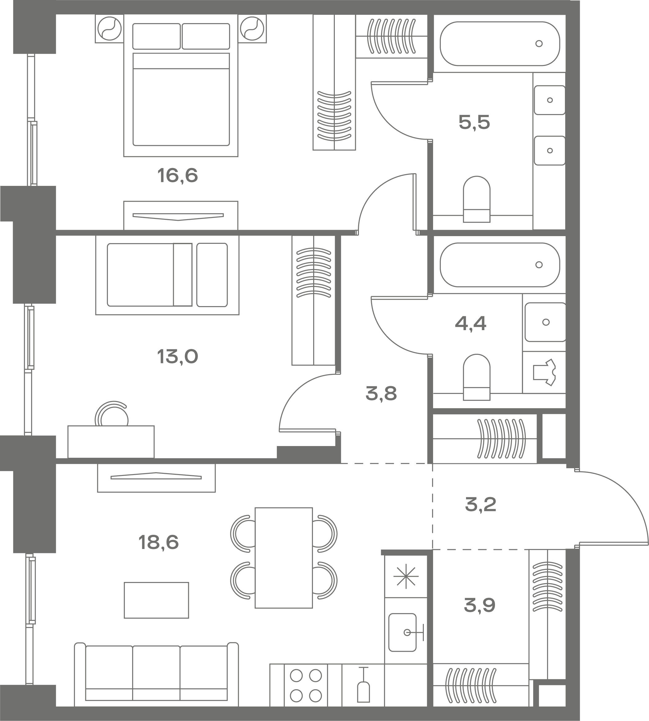 2-комнатная, 69 м² — 44 298 000 ₽