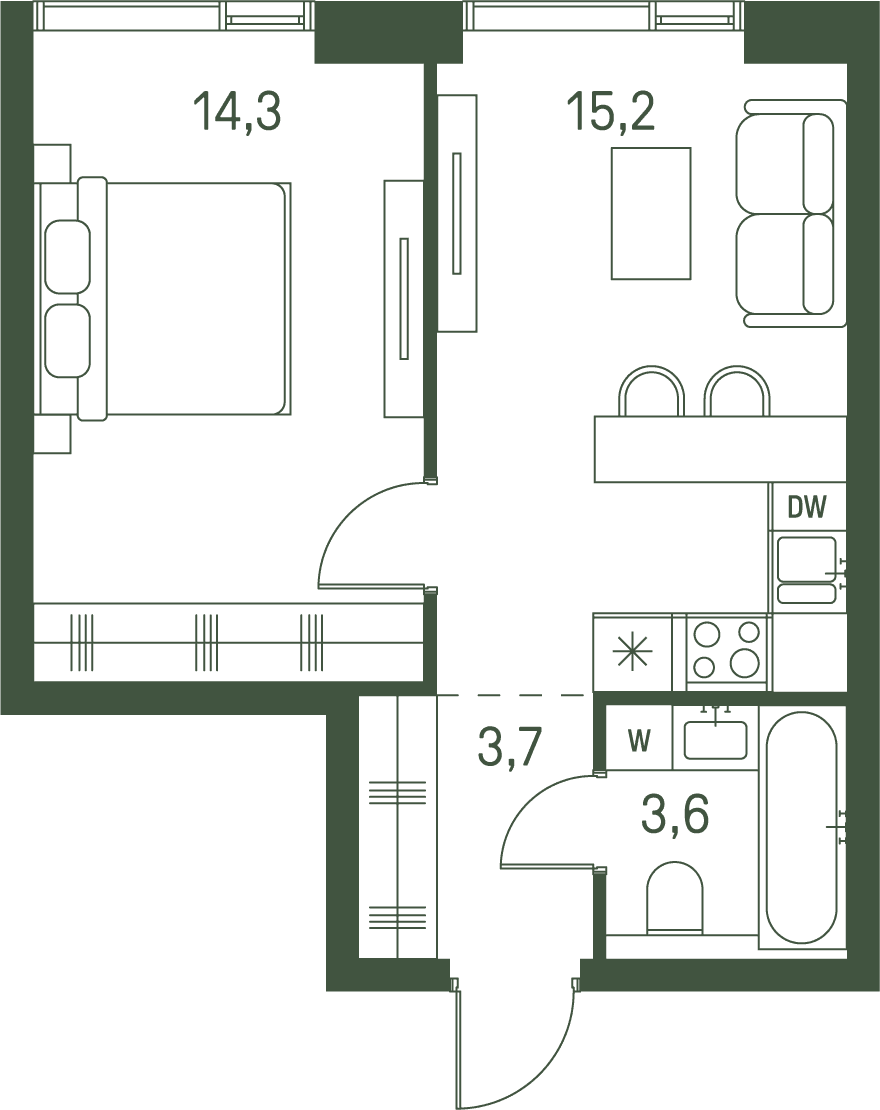1-комнатная, 36,8 м² — 31 011 360 ₽