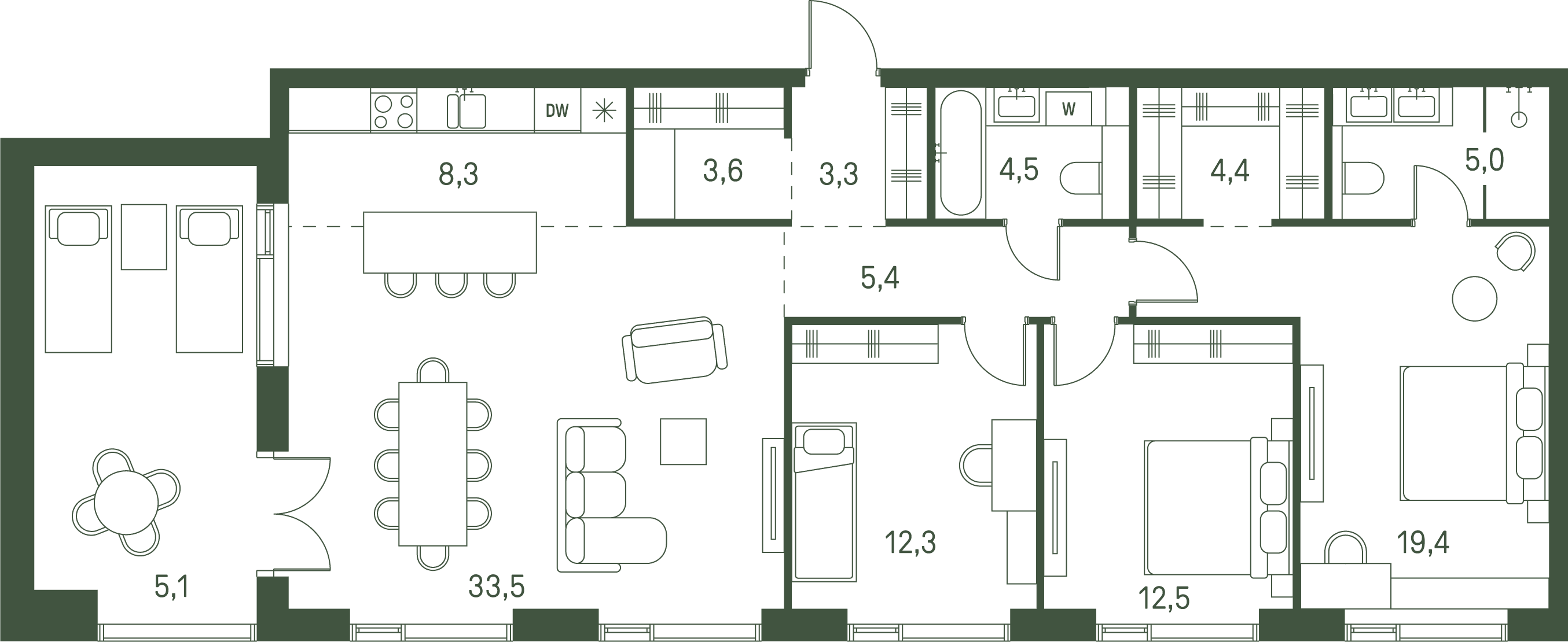 3-комнатная, 117,3 м² — 90 543 870 ₽