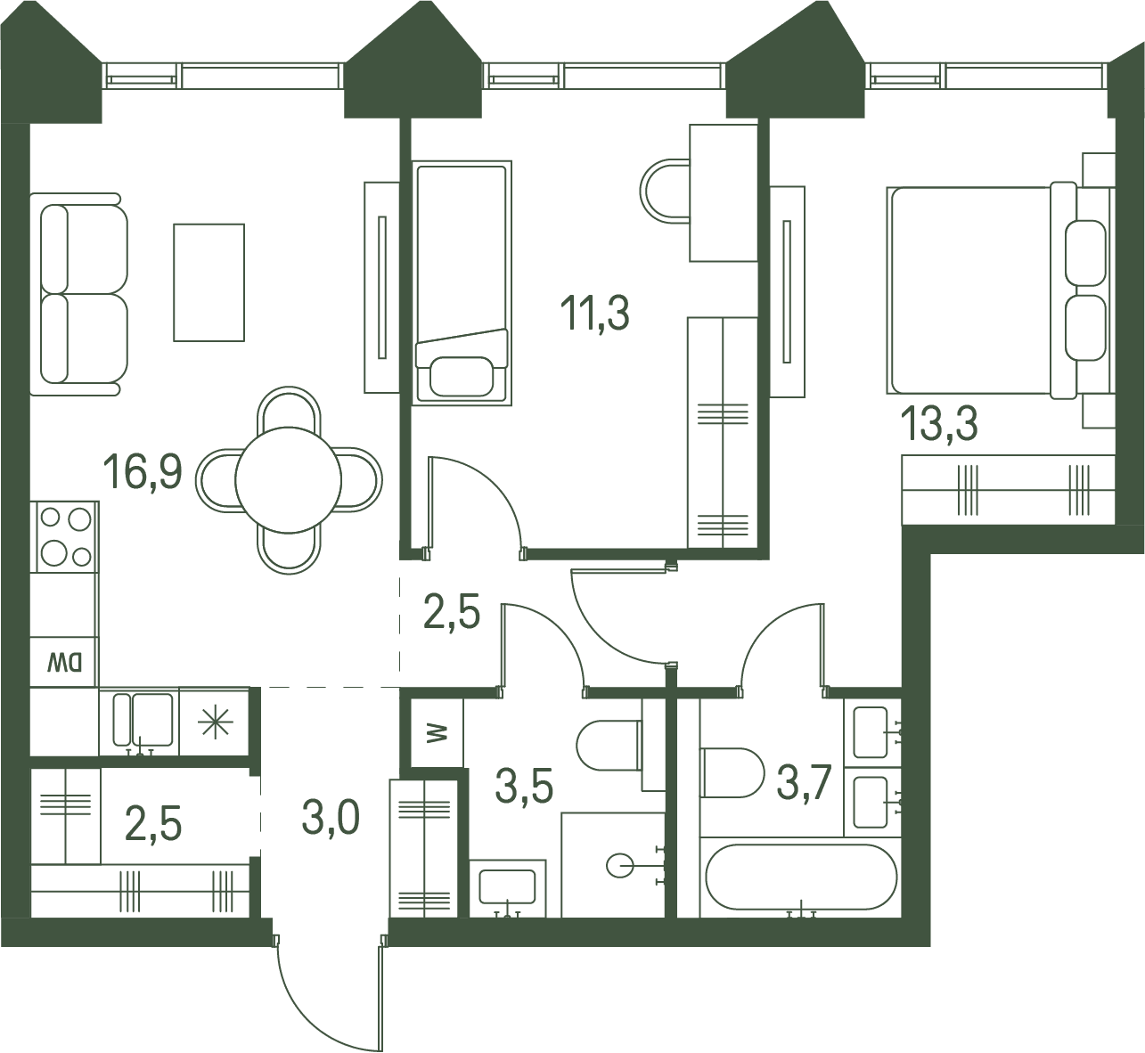 2-комнатная, 56,7 м² — 40 268 340 ₽