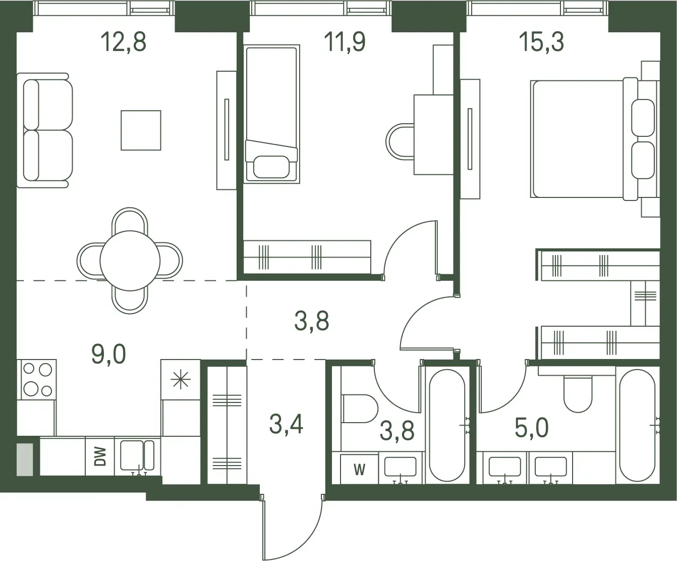 2-комнатная, 65 м² — 38 655 500 ₽