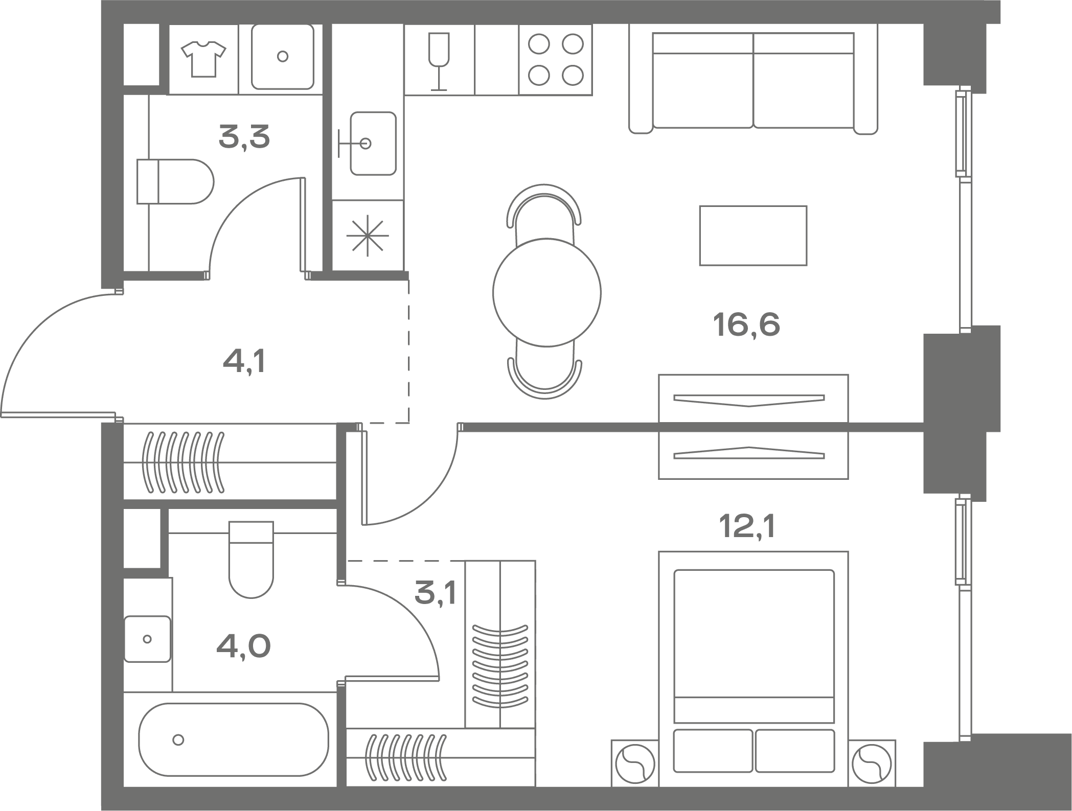 1-комнатная, 43,2 м² — 30 356 640 ₽