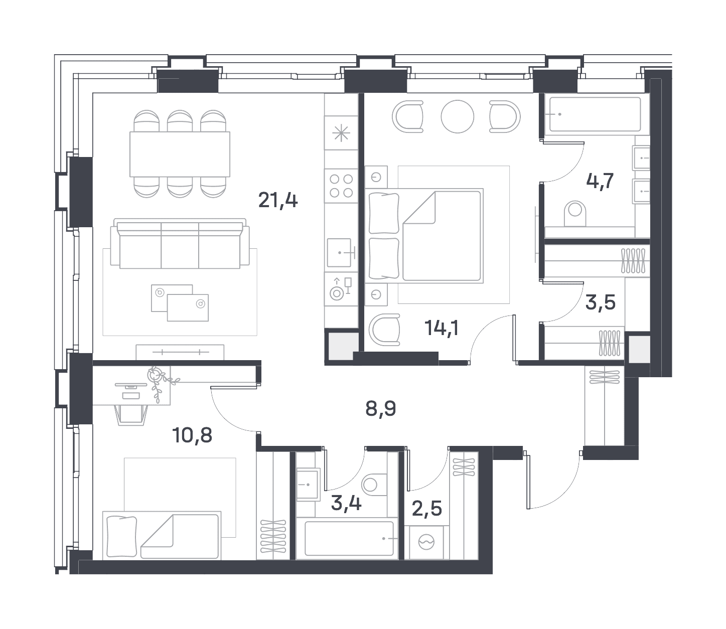 2-комнатная, 68,4 м² — 52 442 280 ₽