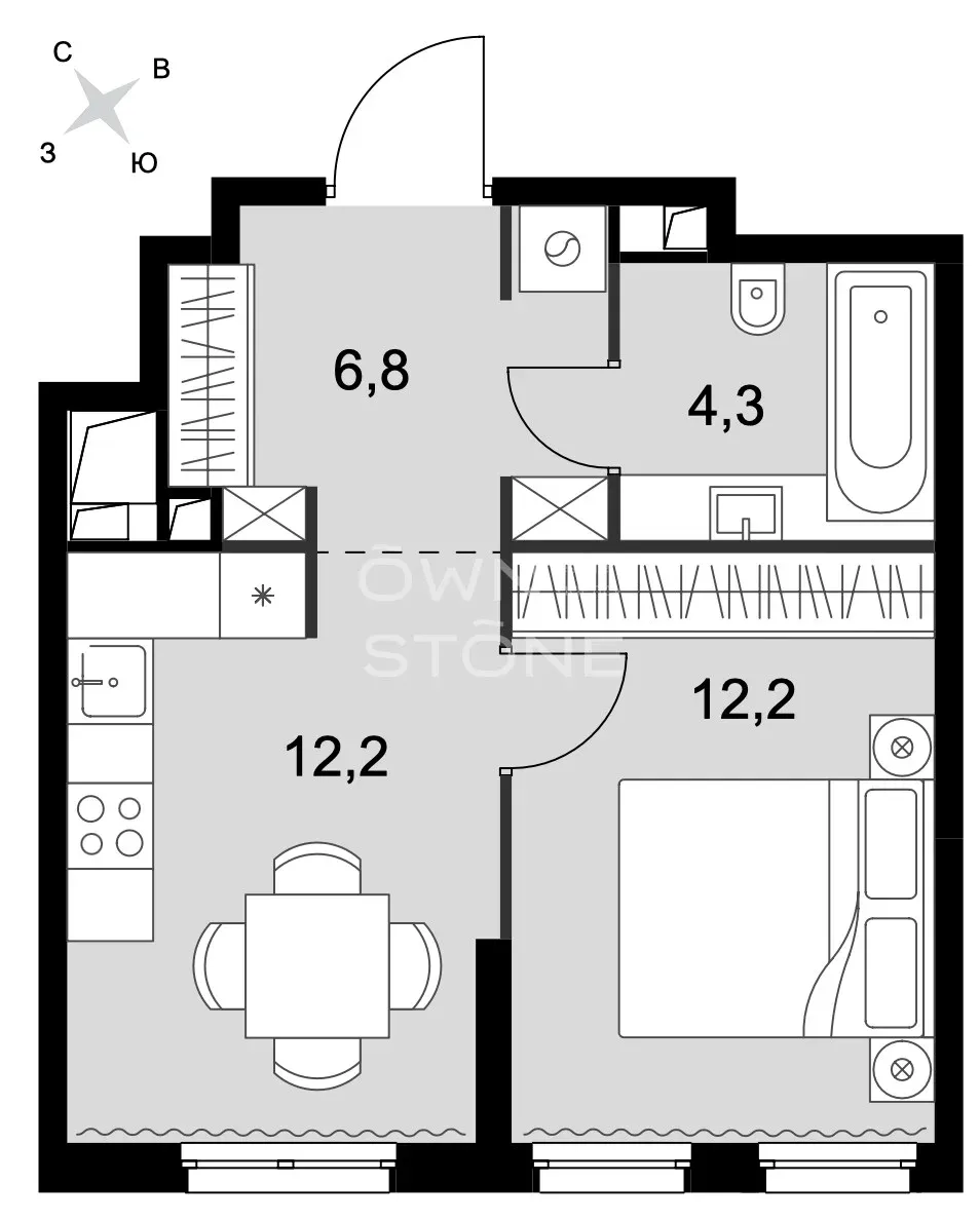 1-комнатная, 35,5 м² — 23 999 000 ₽