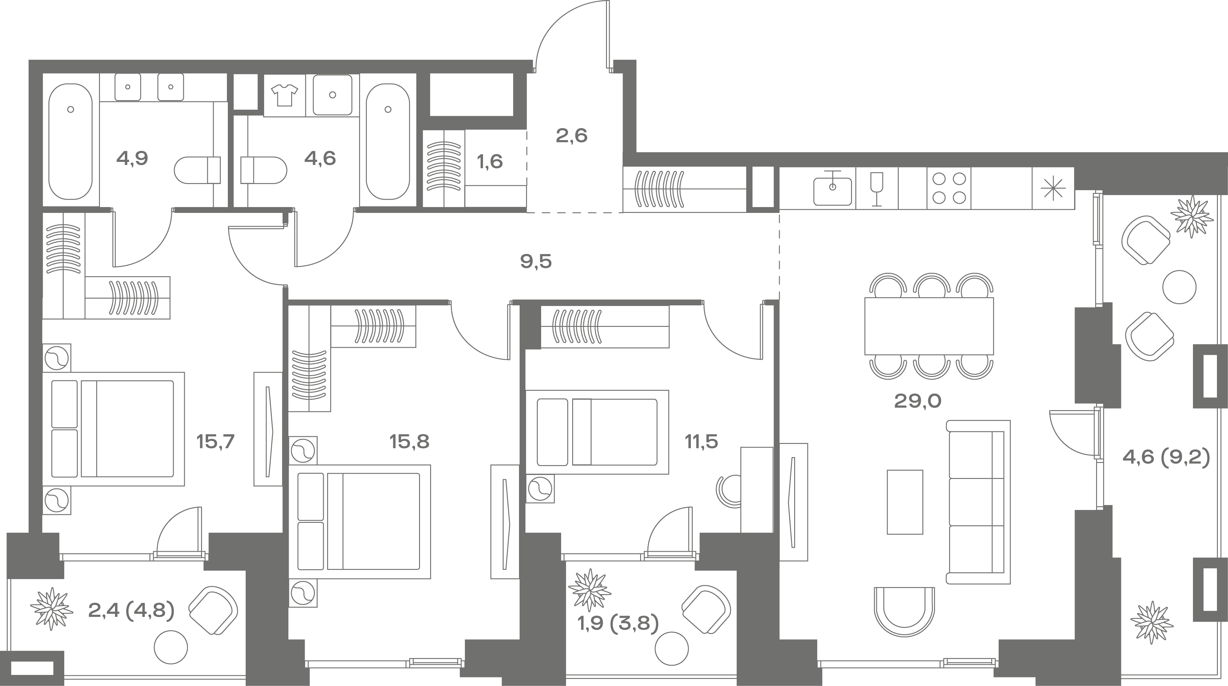 3-комнатная, 104,1 м² — 68 341 650 ₽