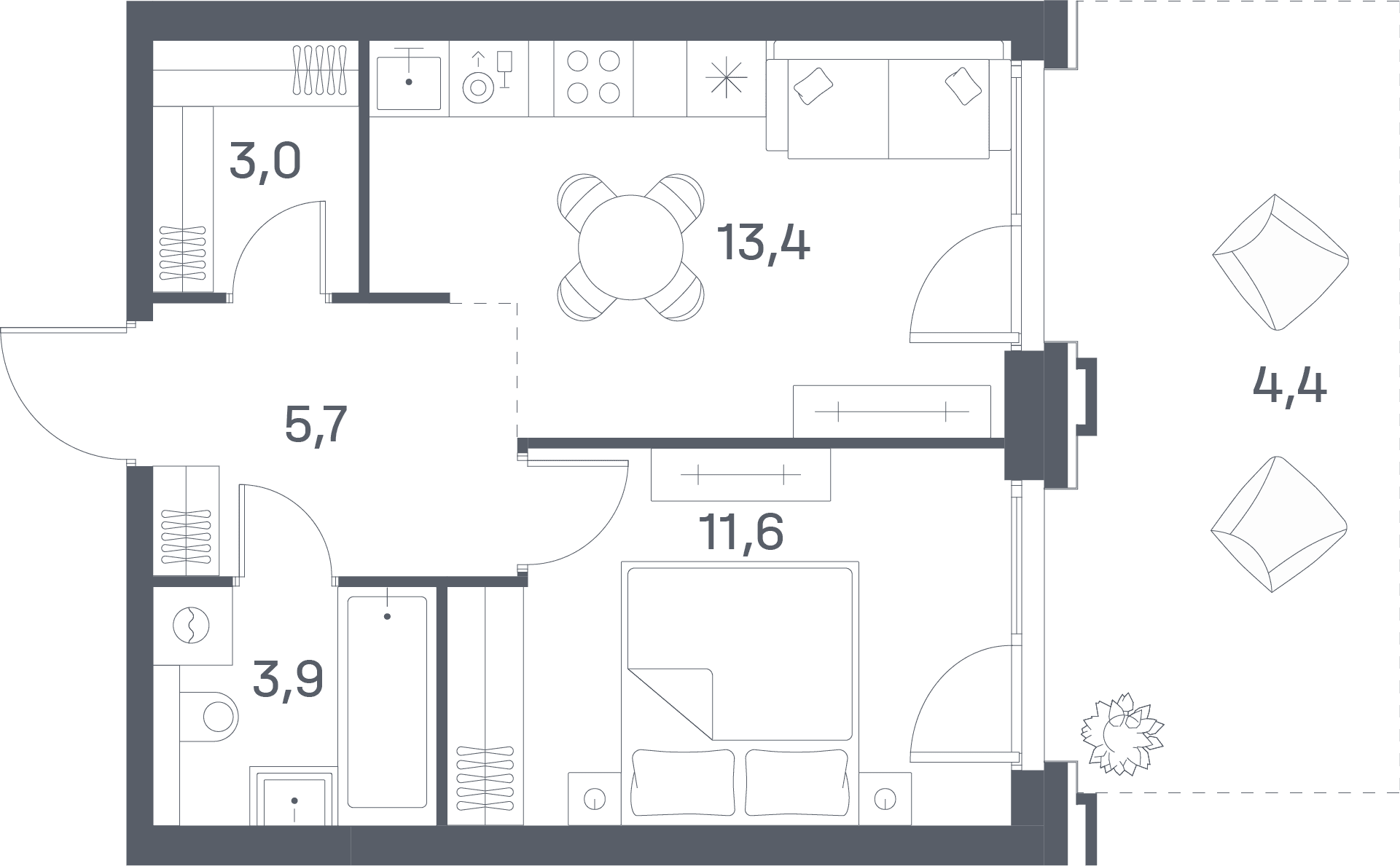 1-комнатная, 42 м² — 33 348 000 ₽