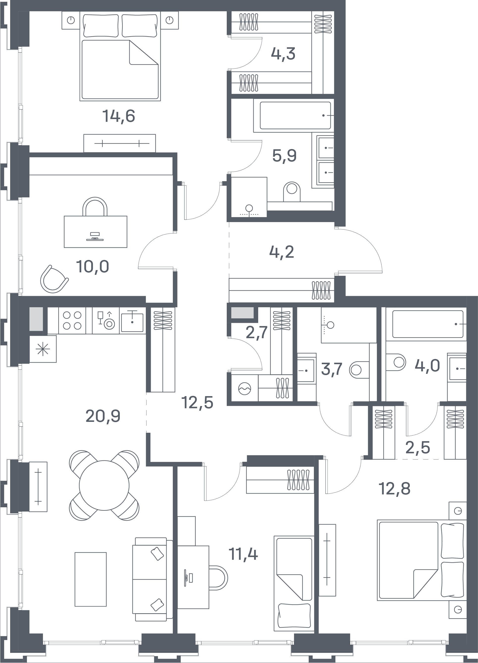 4-комнатная, 109,5 м² — 78 314 400 ₽
