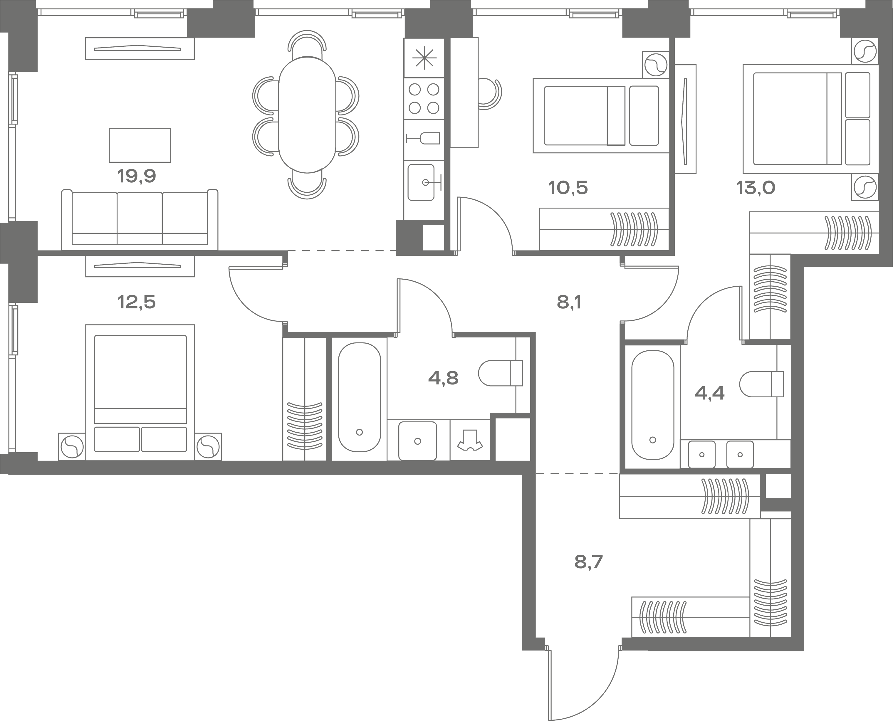 3-комнатная, 81,9 м² — 51 965 550 ₽