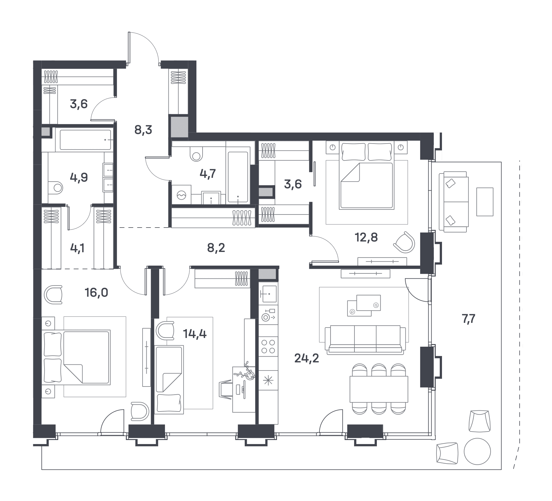 3-комнатная, 134,8 м² — 110 980 840 ₽