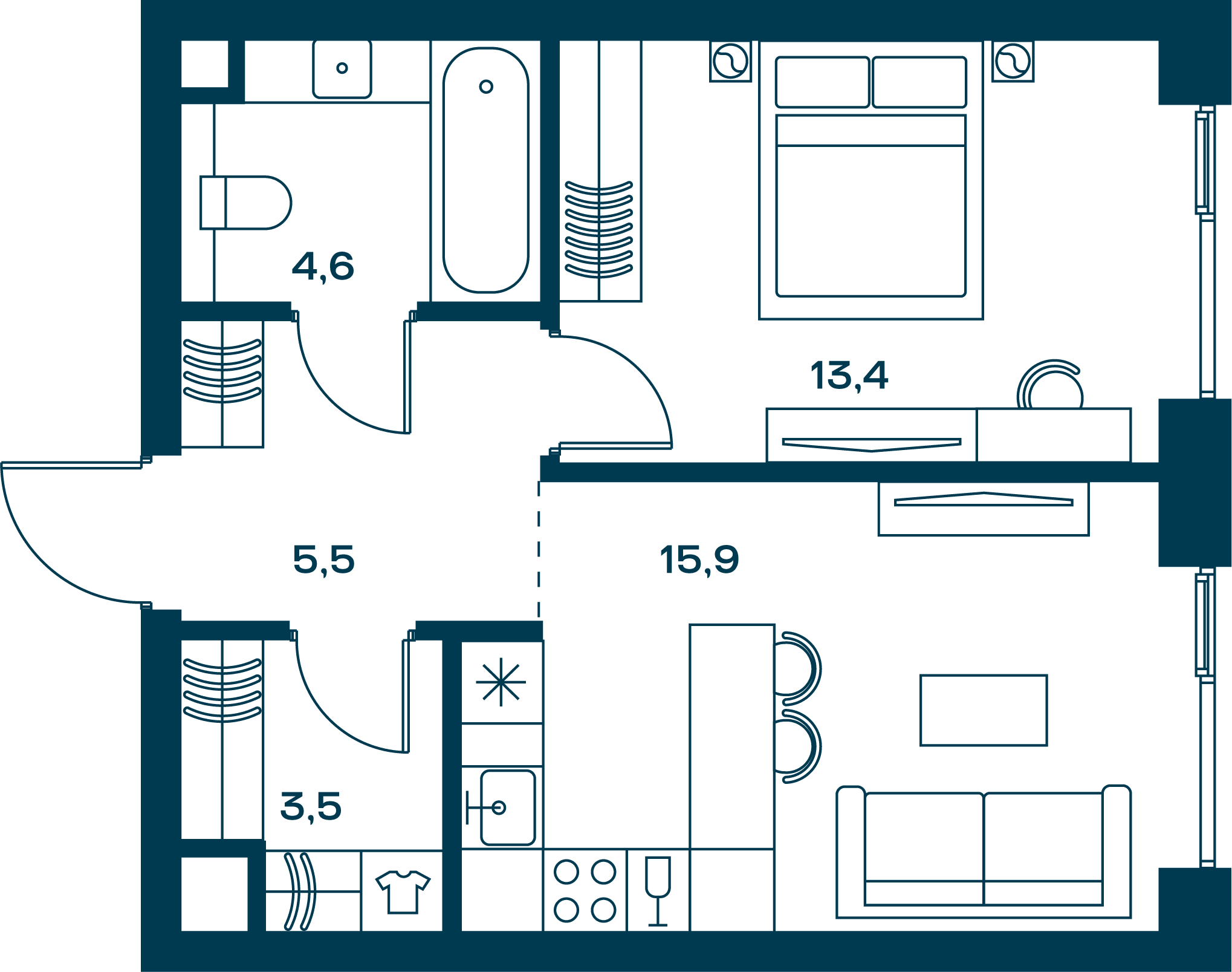 1-комнатная, 44,9 м² — 40 306 730 ₽