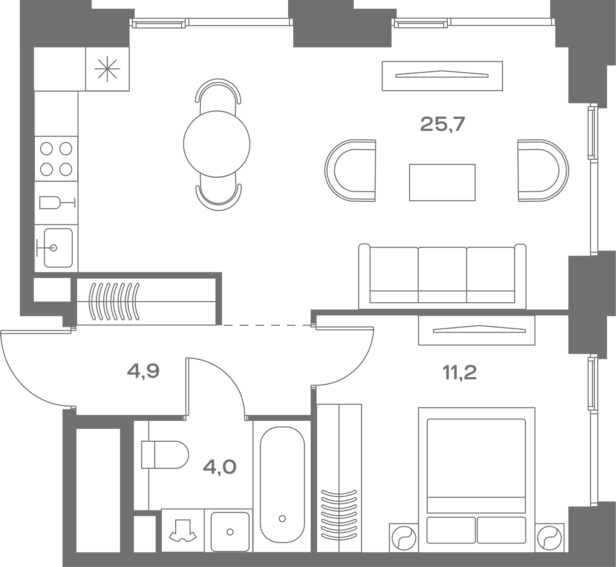 1-комнатная, 45,8 м² — 36 882 740 ₽