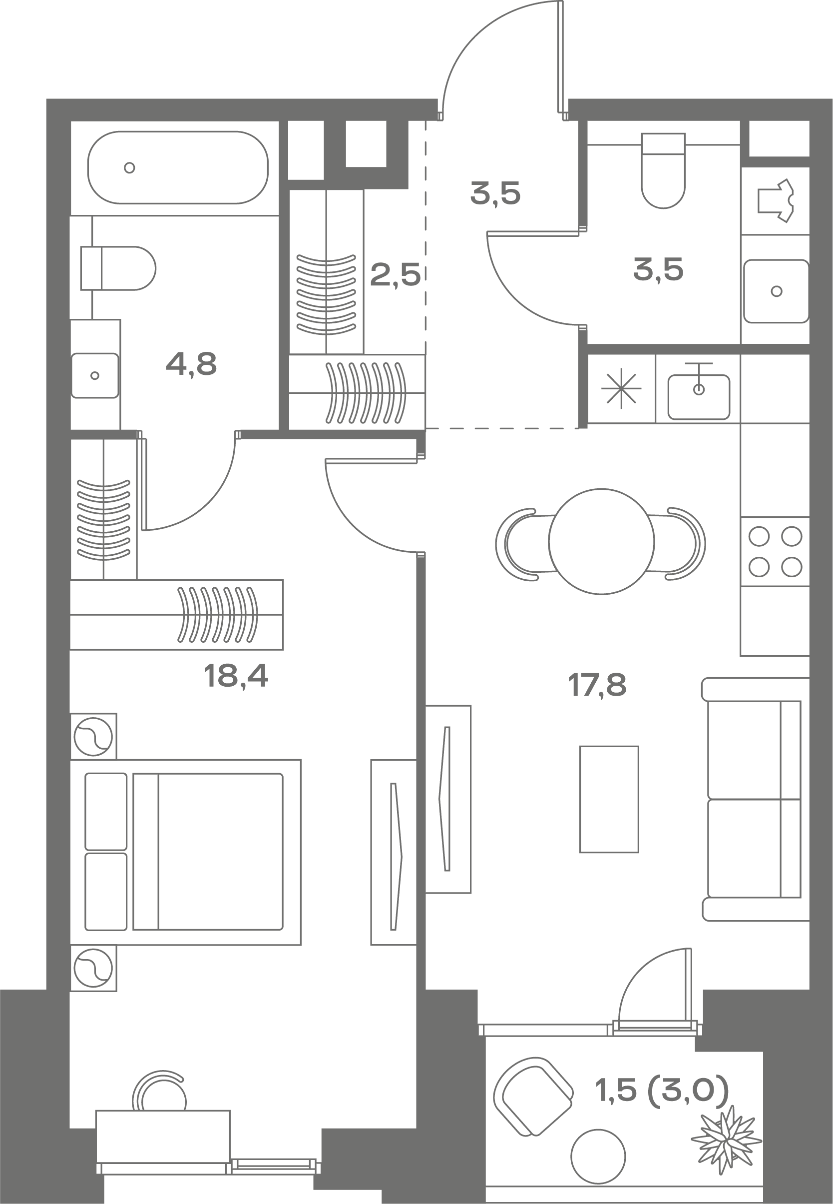 1-комнатная, 52 м² — 36 972 000 ₽