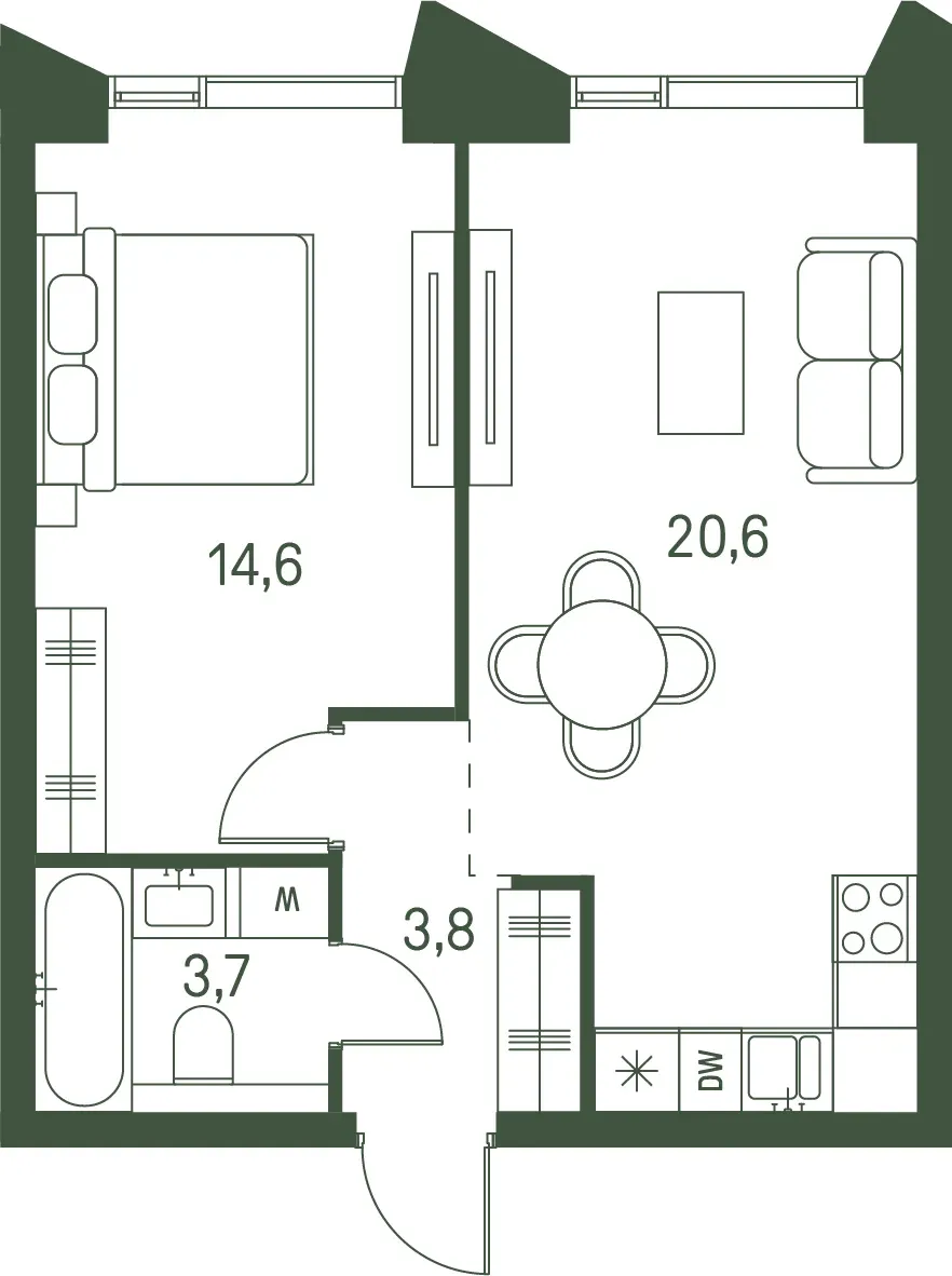 1-комнатная, 42,7 м² — 29 582 560 ₽