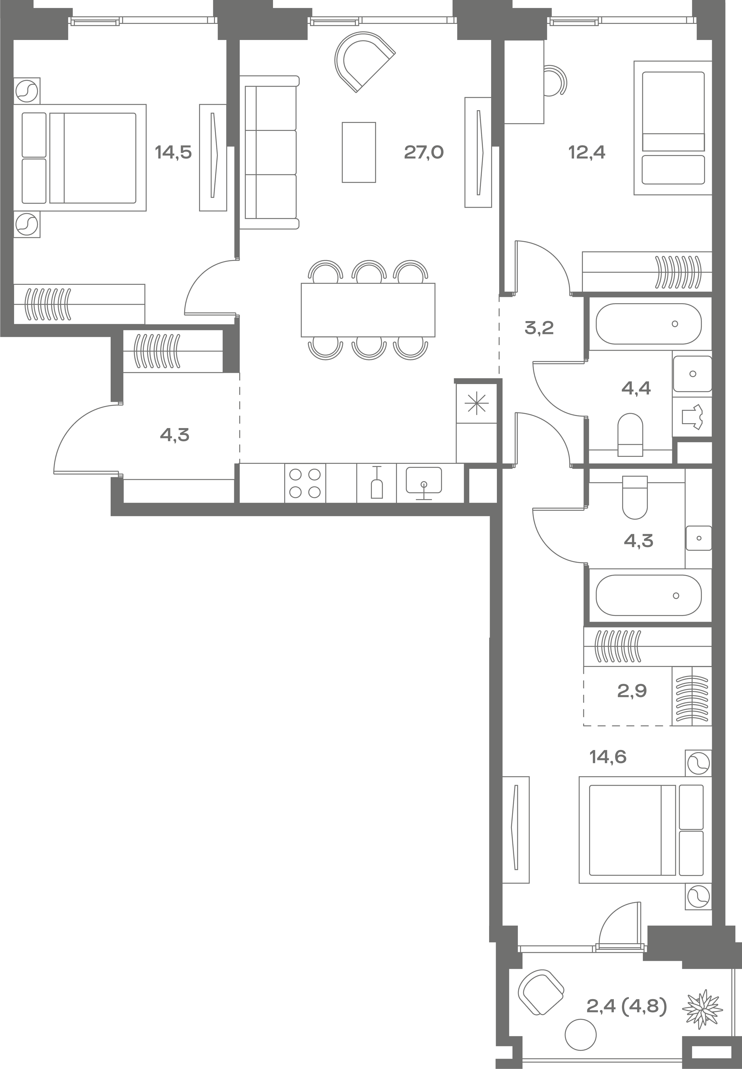 3-комнатная, 90 м² — 63 549 000 ₽