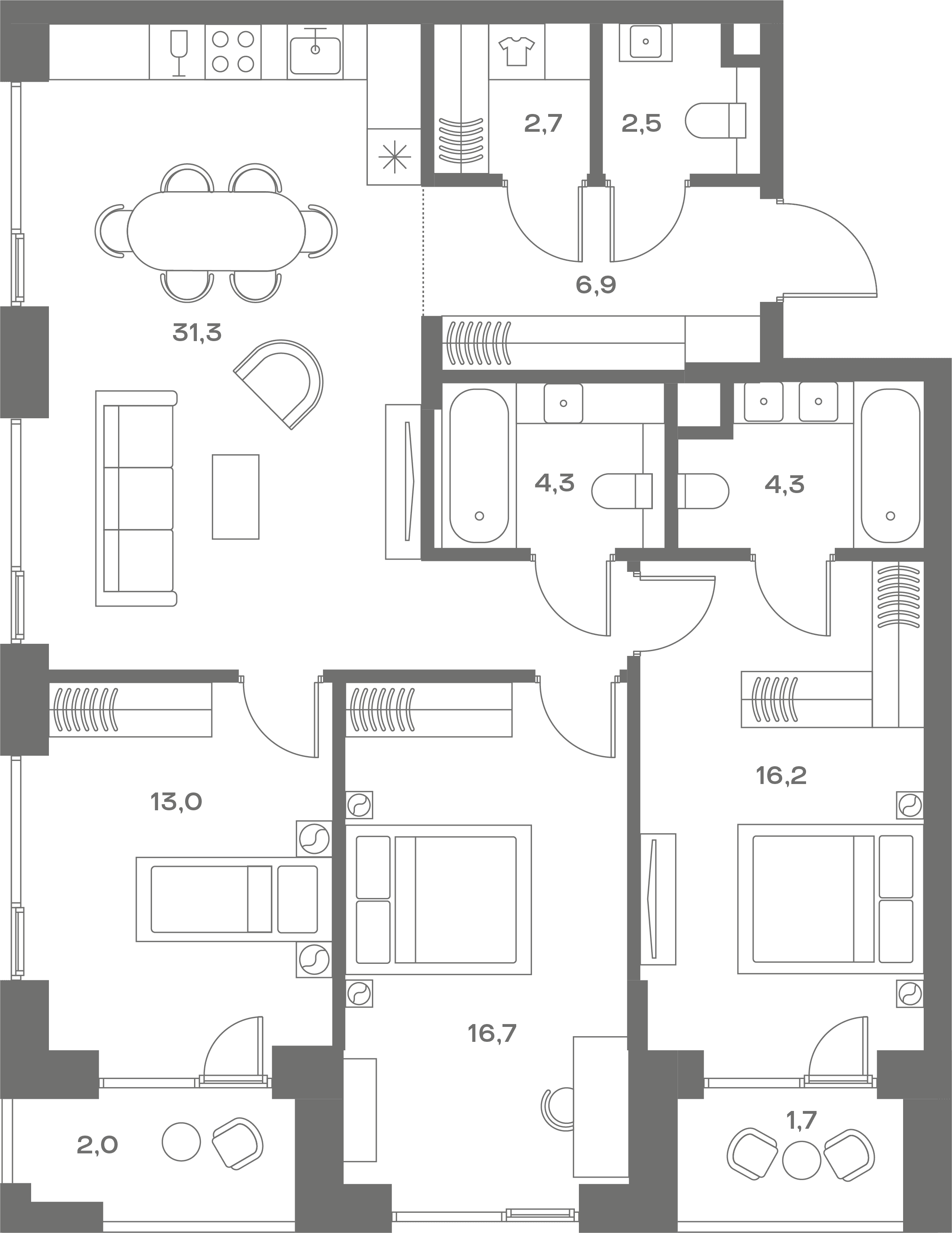 3-комнатная, 105,5 м² — 77 605 800 ₽
