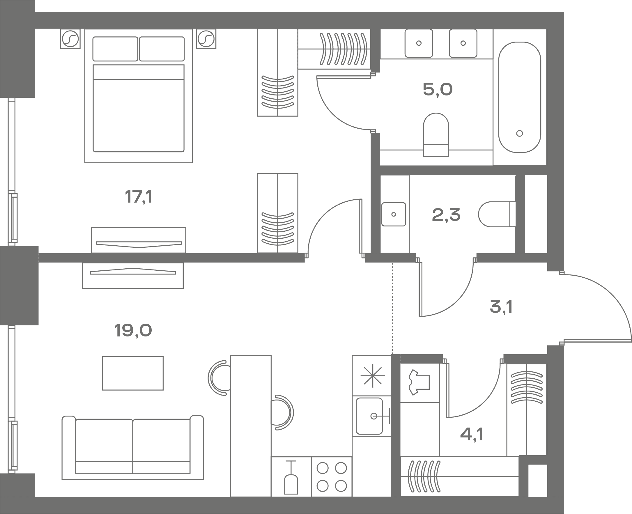 1-комнатная, 53,2 м² — 37 623 040 ₽