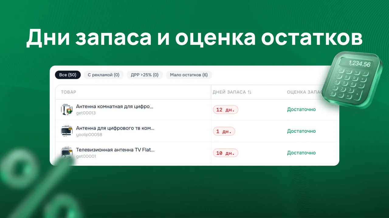 Дни запаса и оценка остатков