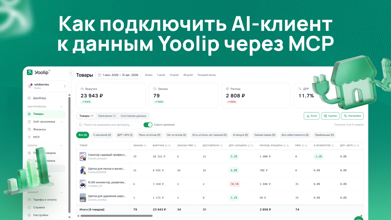 Как подключить AI-клиент к данным Yoolip через MCP