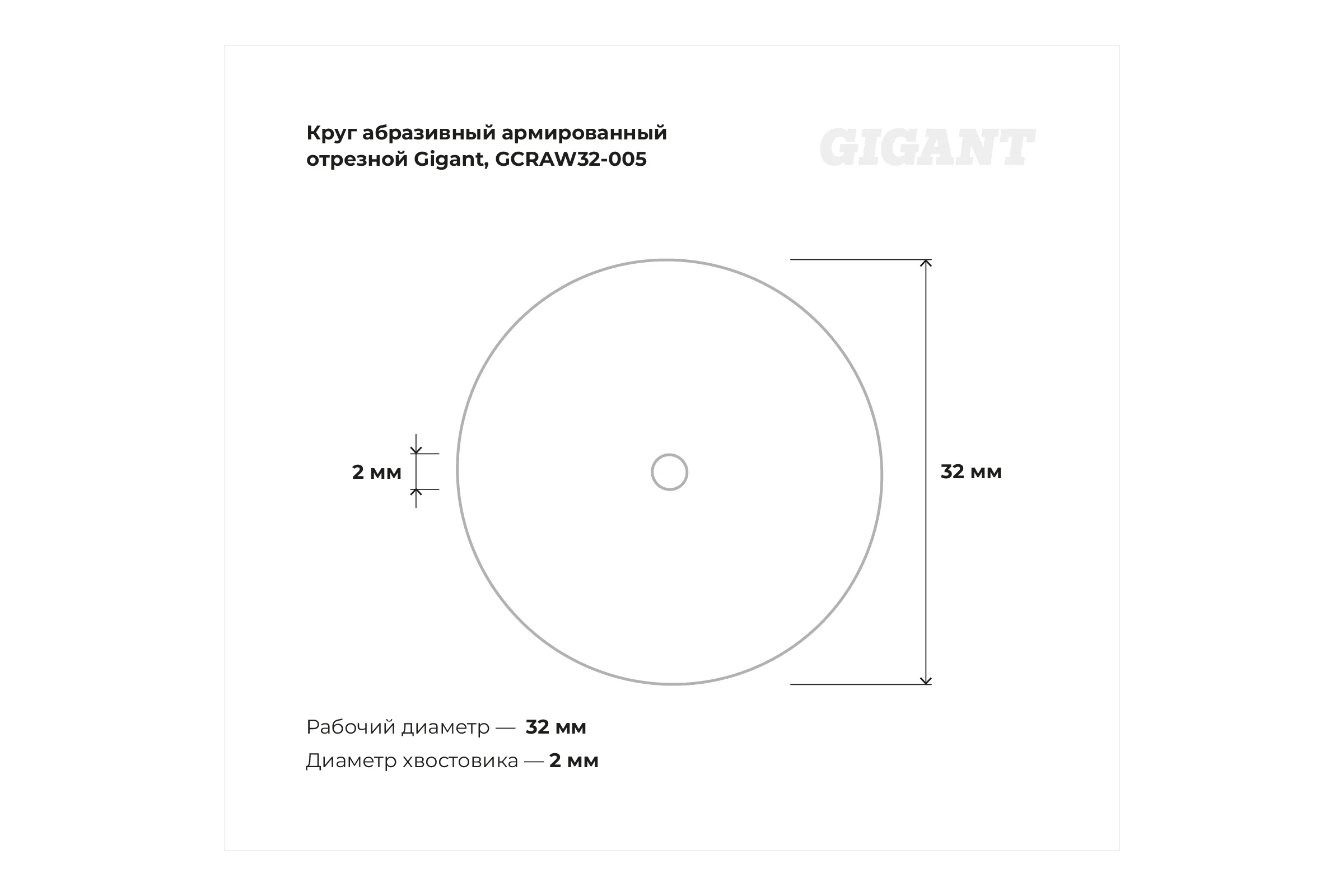 Абразивный армированный отрезной круг 32x2x1 мм, 5 шт Gigant GCRAW32-005