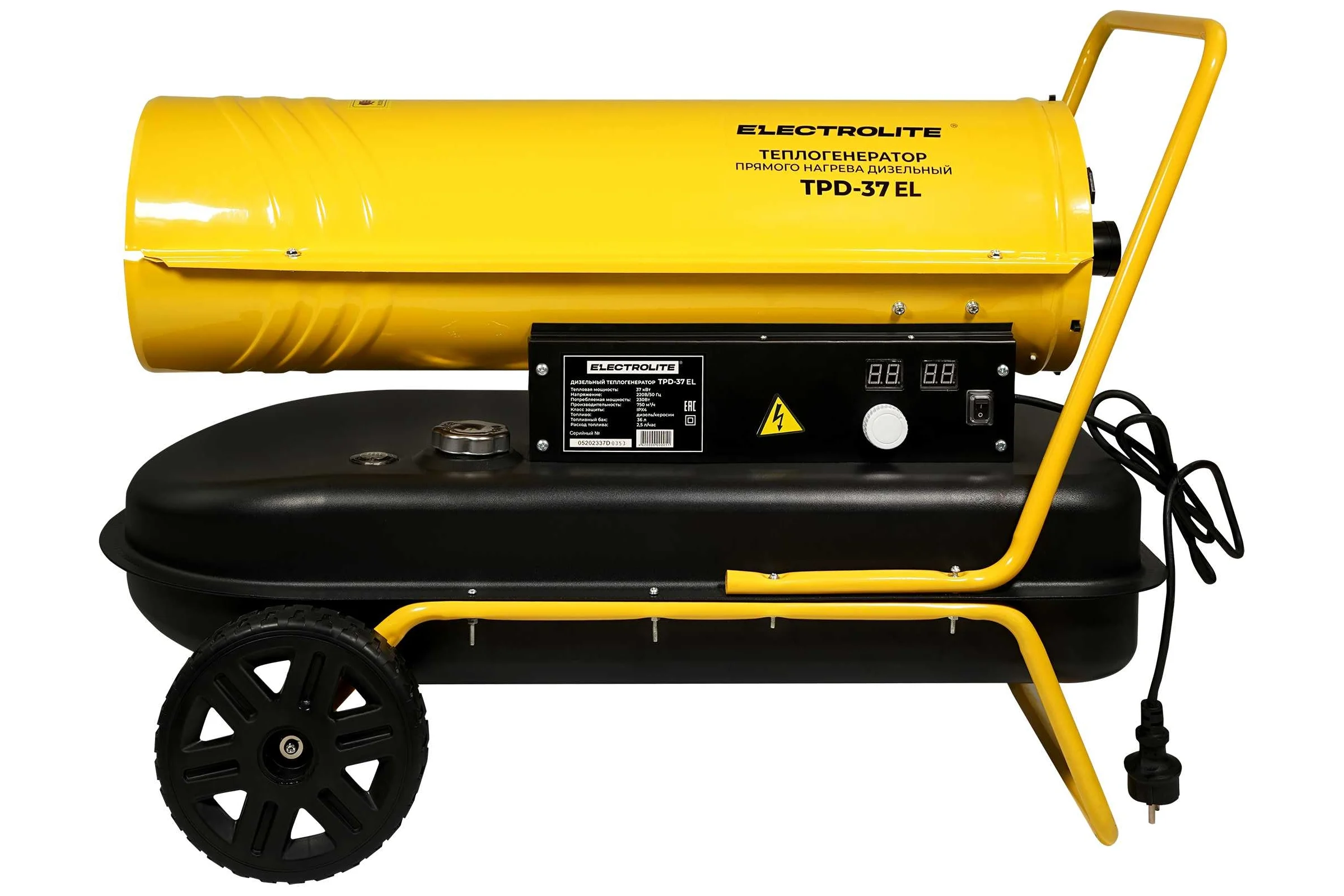 Дизельная тепловая пушка Electrolite TPD-37 EL (37000 Вт, 750 м3/час, 220 В, 2.8 л/час, Термостат) 5062