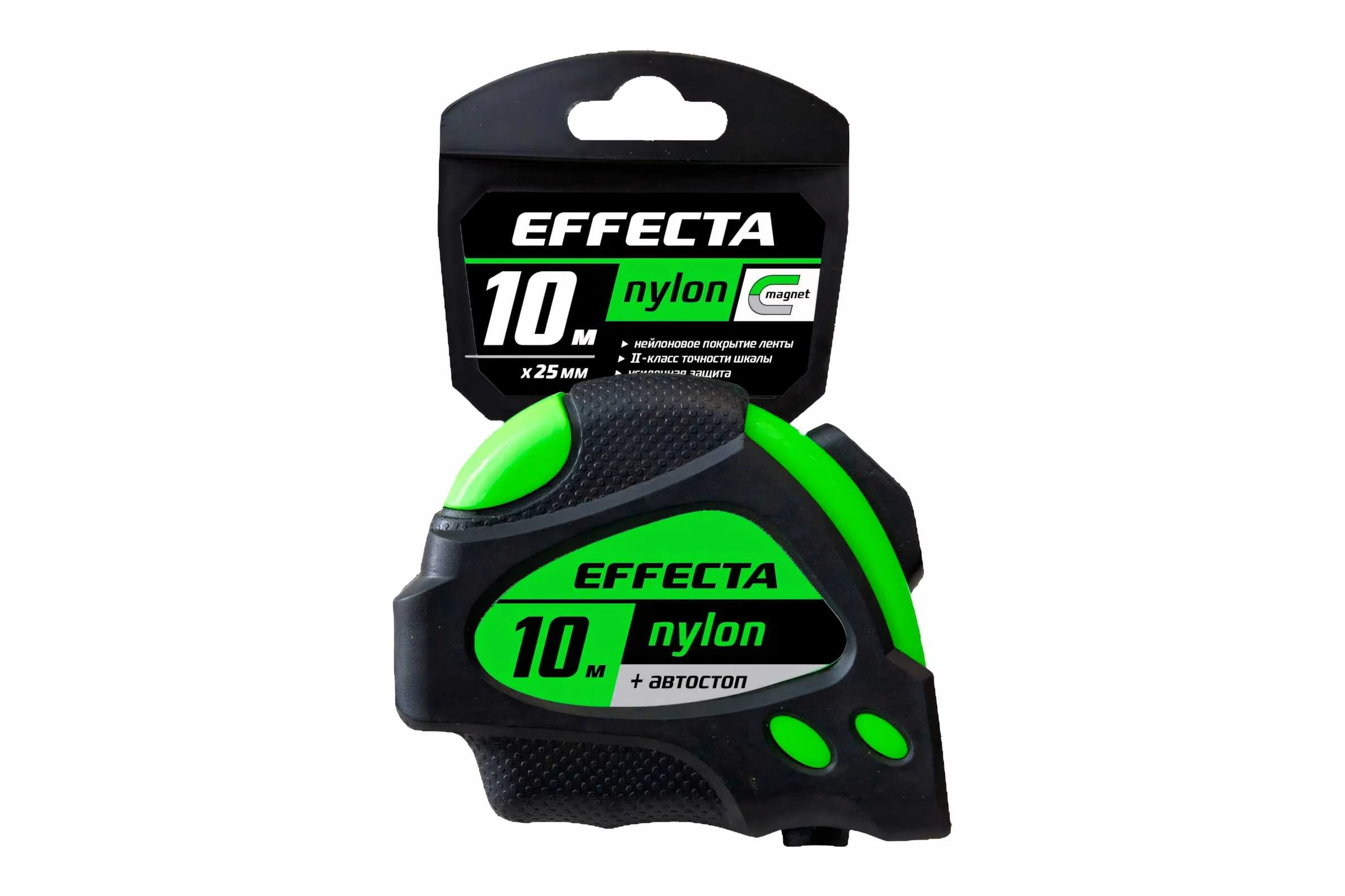 Рулетка 10м/25 мм с магнитом, автостопом, лентой нейлон EFFECTA Nylon 581025