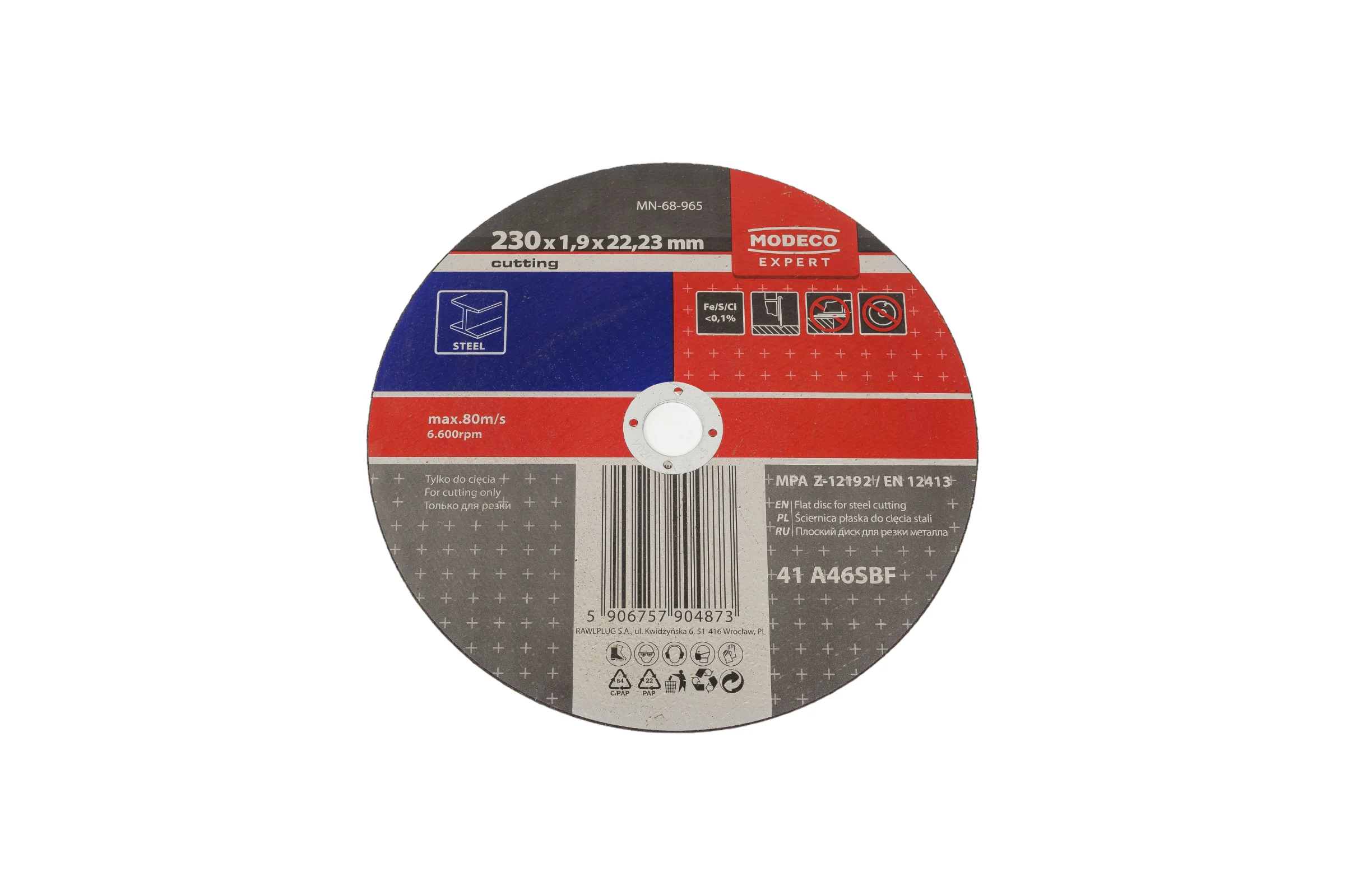 Диск для резки металла 230x1.9x22.23 мм, плоский MODECO MN-68-965