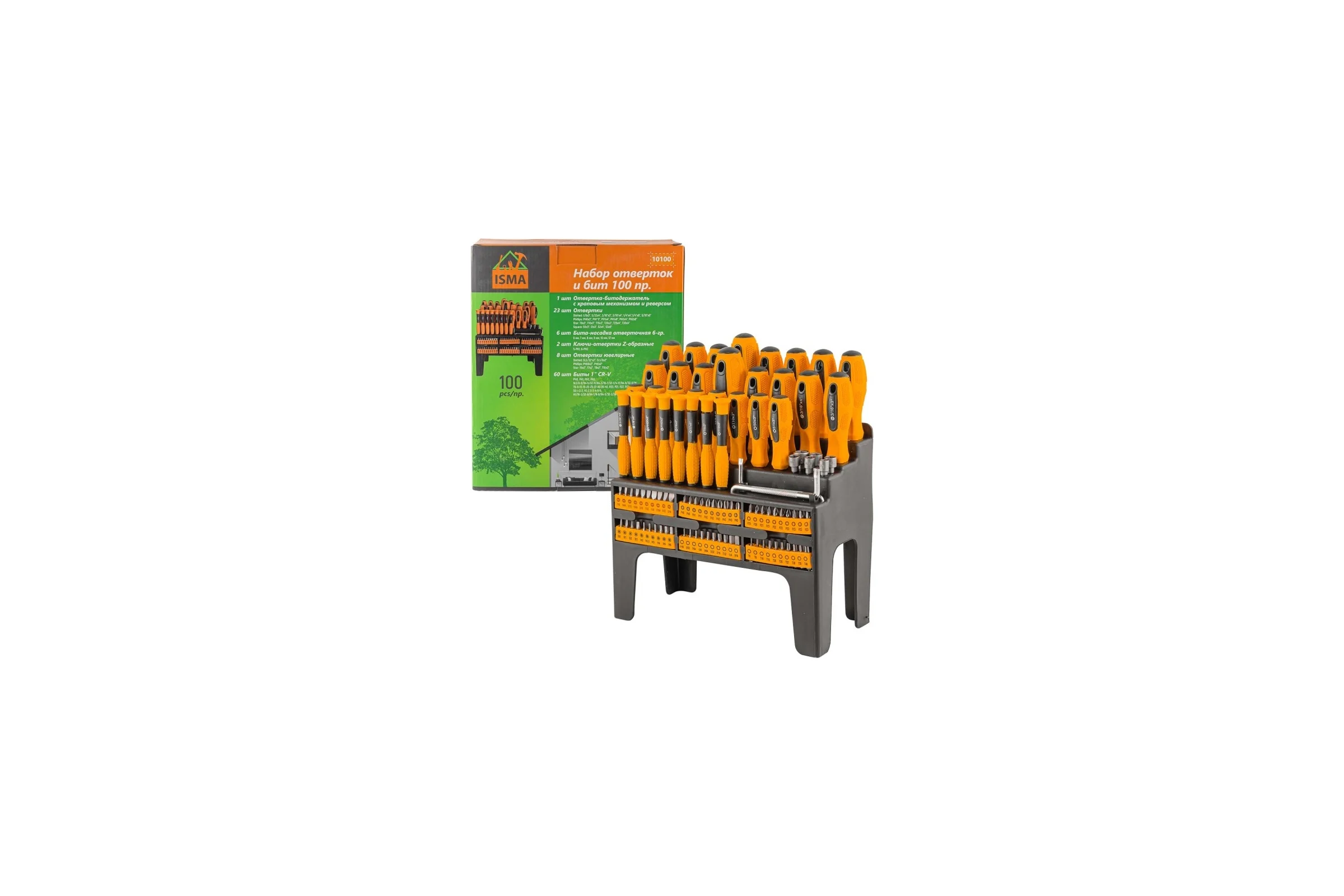 Набор отверток и бит ISMA 100пр.,на пластиковом стенде ISMA-10100(51781)