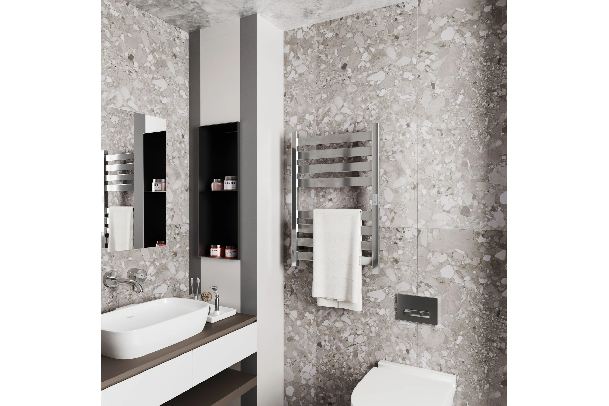Дизайнерский электрический профильный полотенцесушитель Bauedge BAU Elite 50x80, 8 планок, универсальный, нерж. сталь полированная DB-0051