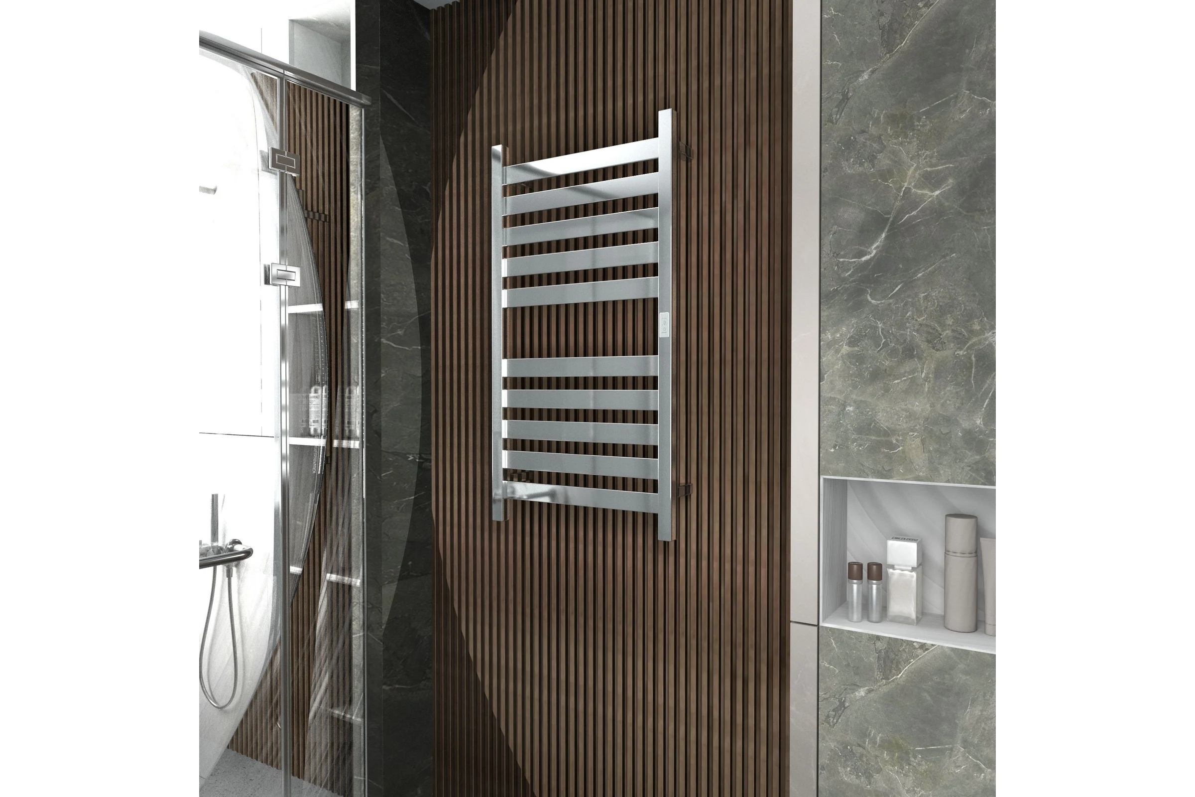 Дизайнерский электрический профильный полотенцесушитель Bauedge BAU Elite 50x100, 10 планок, универсальный, нерж. сталь полированная DB-0048
