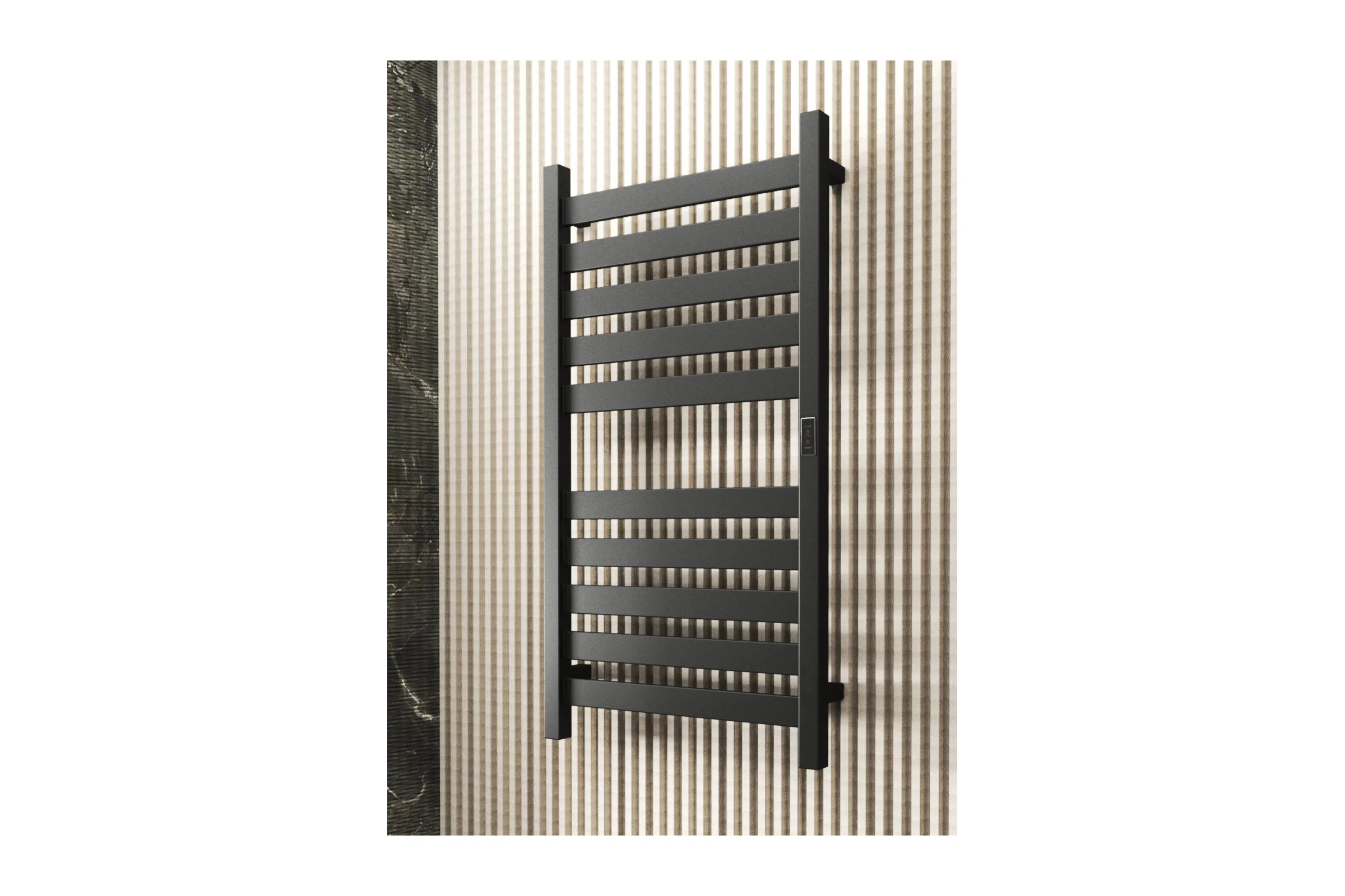 Дизайнерский электрический профильный полотенцесушитель Bauedge BAU Elite 50x100, 10 планок, универсальный, черный матовый RAL 9005 DB-0049