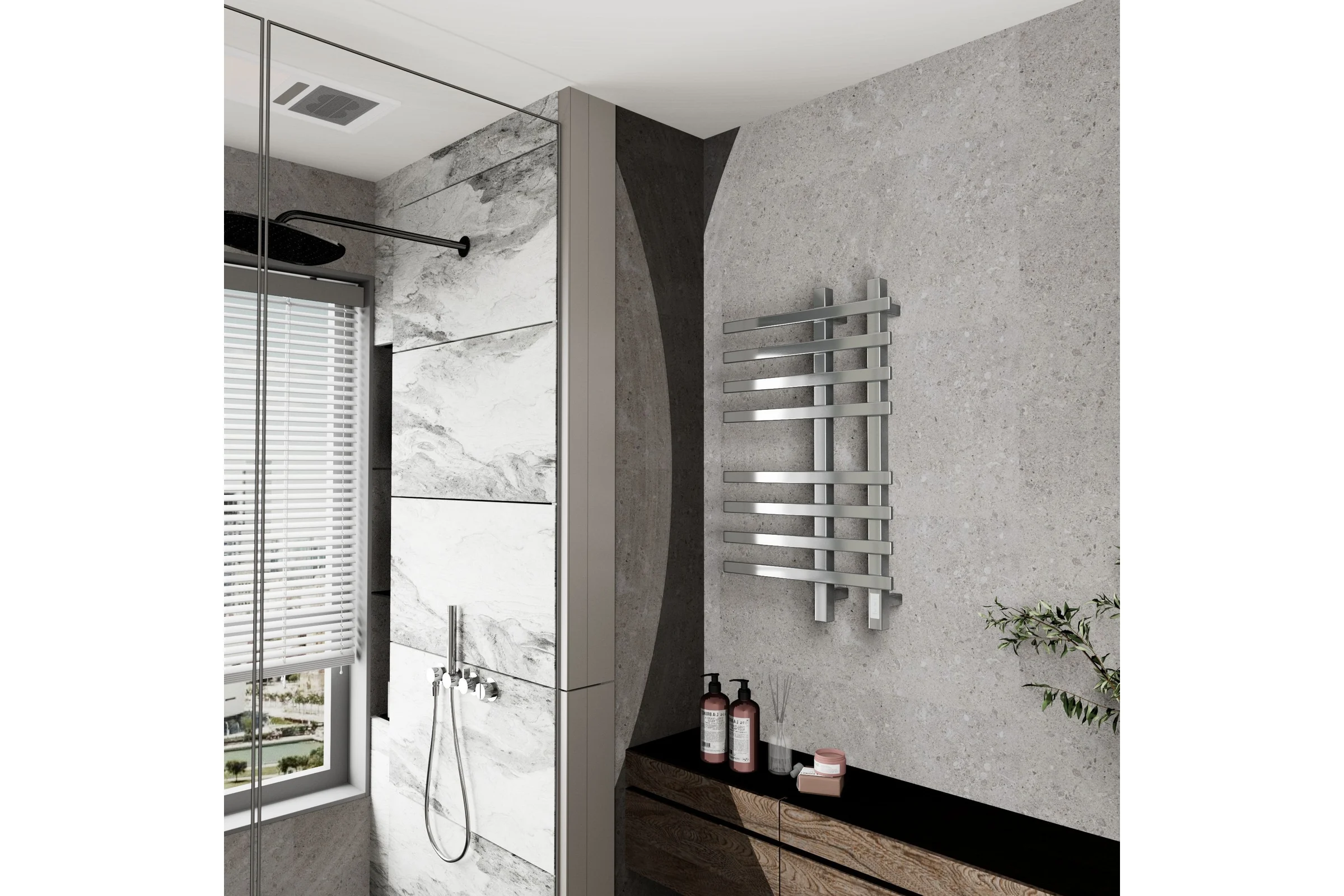 Дизайнерский электрический профильный полотенцесушитель Bauedge BAU Wind 50x80, 8 планок, нерж. сталь полированная DB-0057