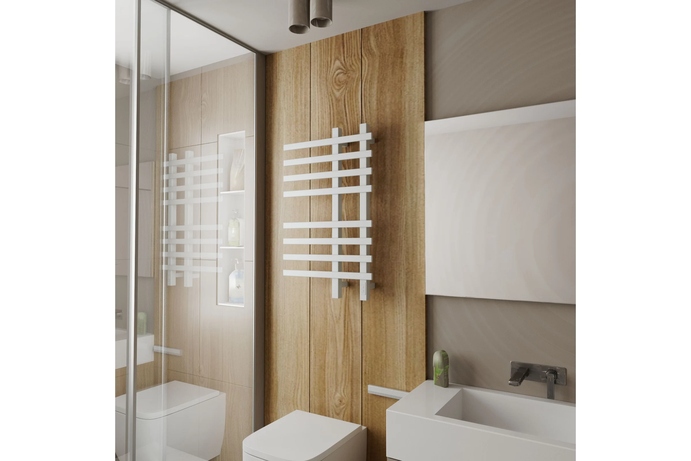 Дизайнерский электрический профильный полотенцесушитель Bauedge BAU Wind 50x80, 8 планок, белый полуматовый DB-0056
