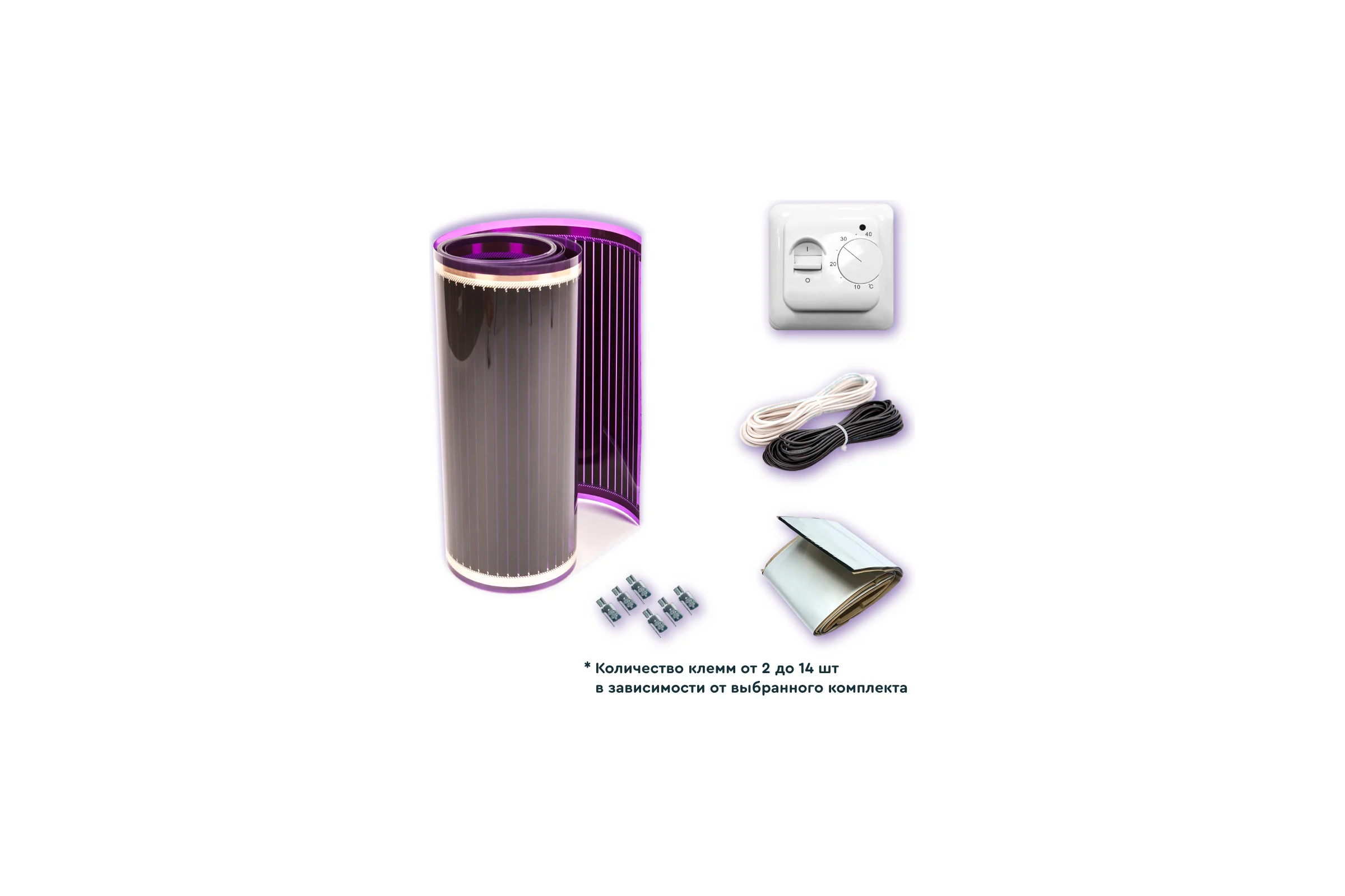 Комплект саморегулируемого теплого пола VIOLET FLOOR ptc 130 10 кв.м, ширина 0.5 м (с механическим терморегулятором) VLT1000272