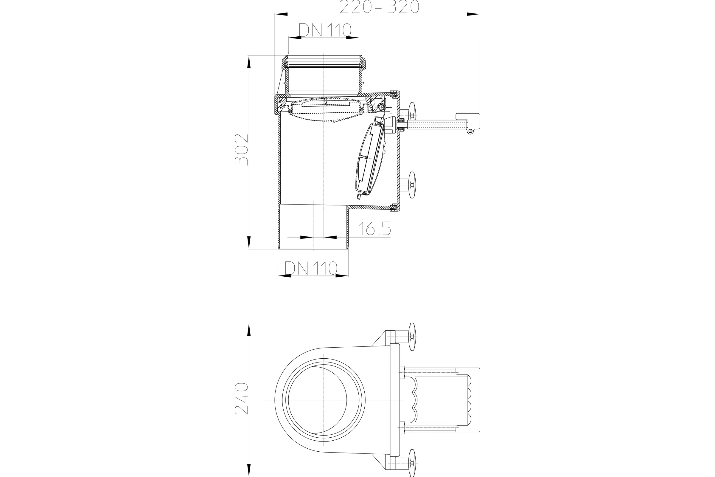 Вертикальный канализационный затвор HL (с фиксатором) DN110 HL 710.1V