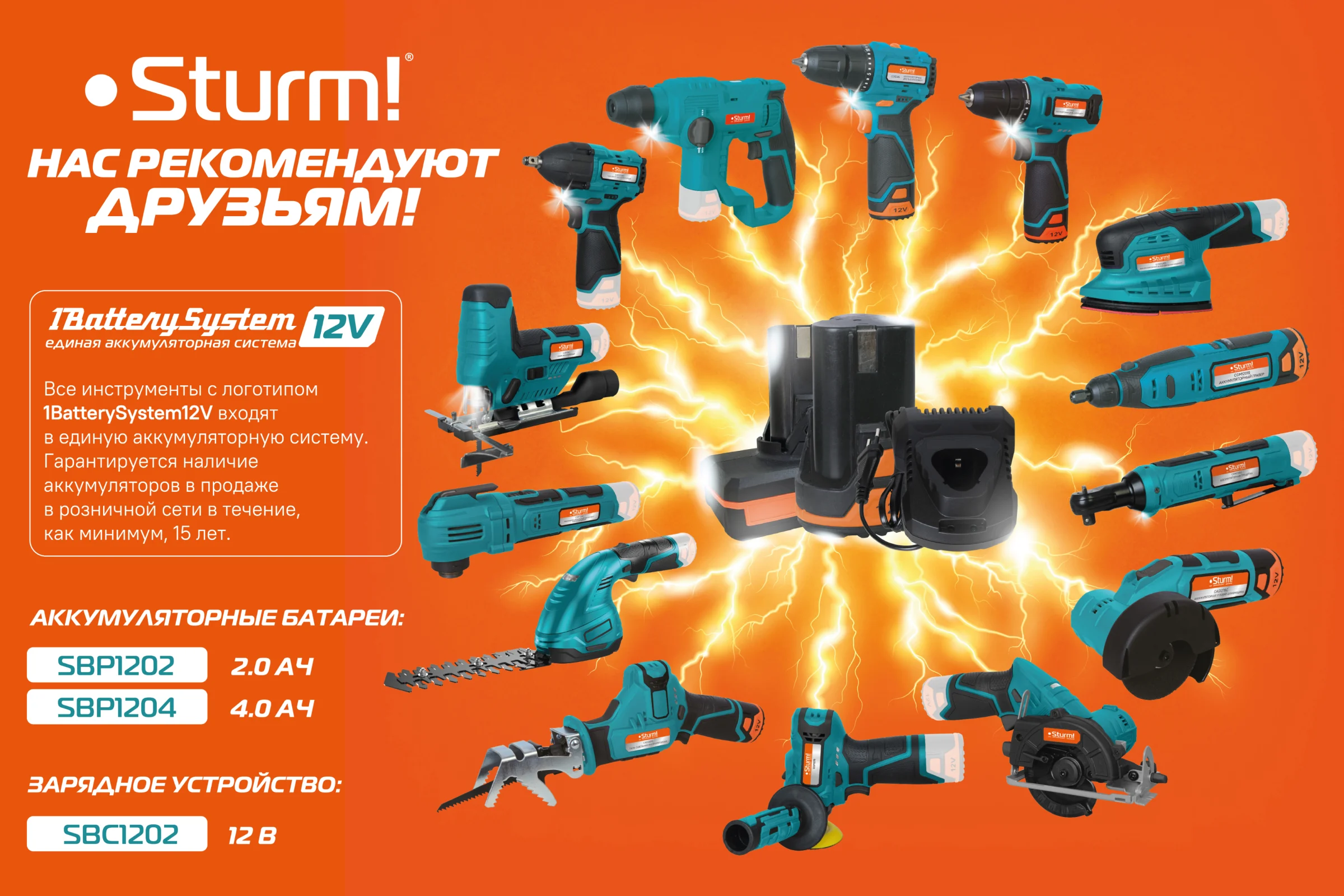 Аккумуляторные перфораторы Sturm 1BatterySystem 12V CRH1215