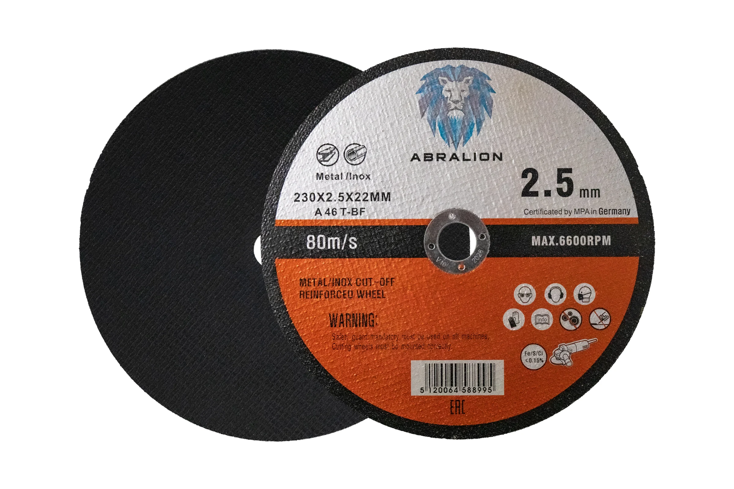 Круг отрезной 230x2.5x22 мм, А46 T-BF, металл/нерж. ABRALION 8995