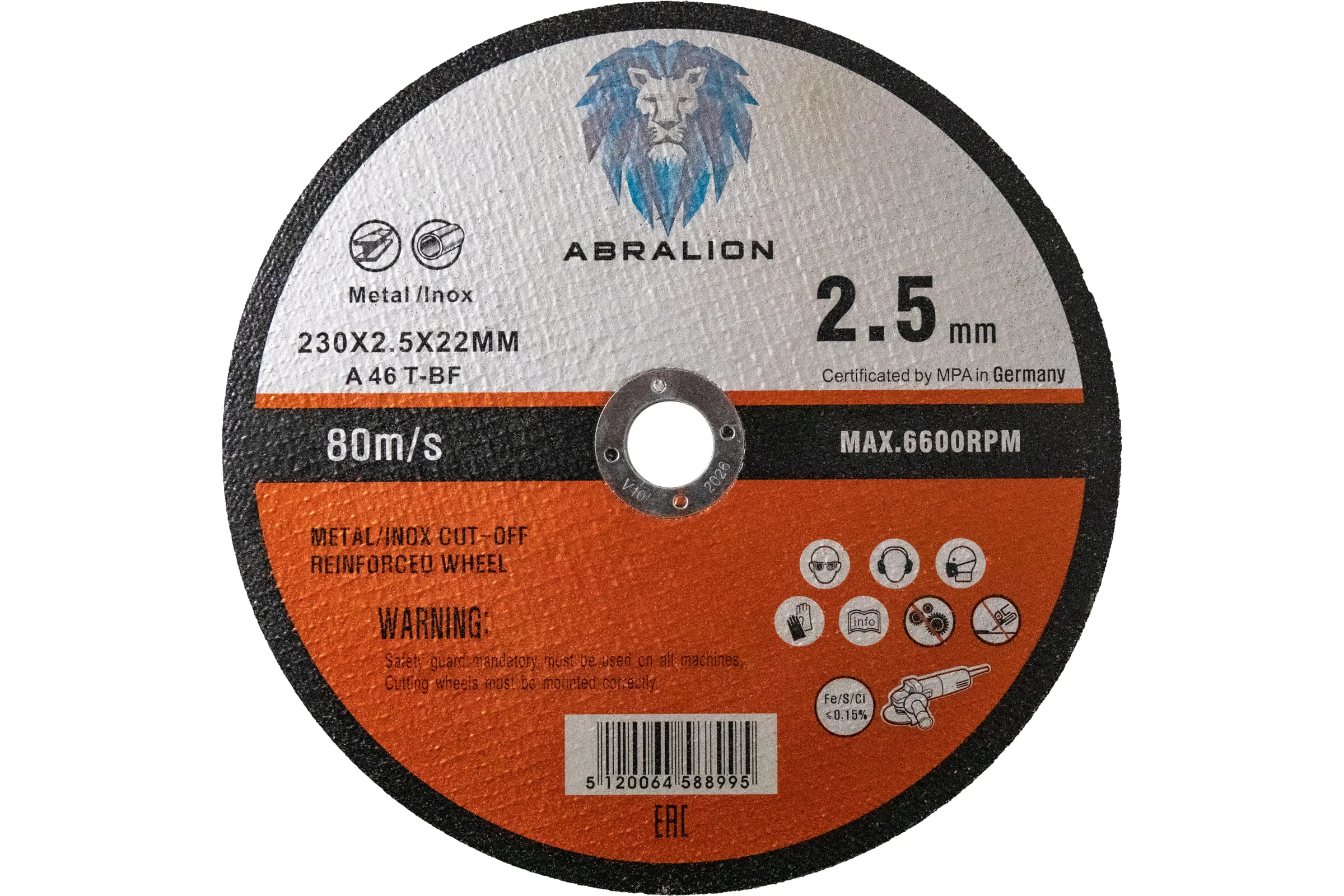 Круг отрезной 230x2.5x22 мм, А46 T-BF, металл/нерж. ABRALION 8995