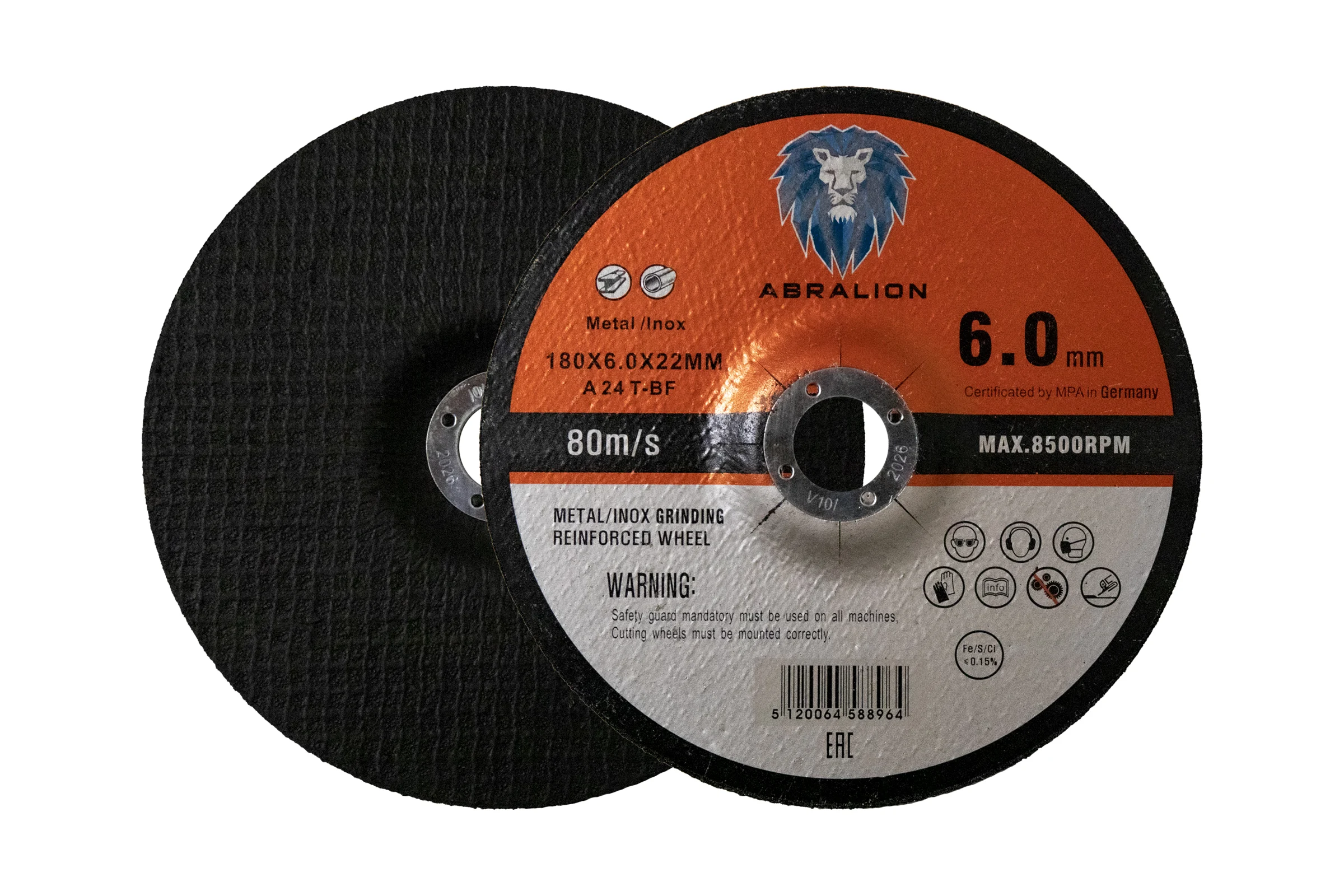 Диск обдирочный 180x6.0x22.23 мм, A24 T- BF металл/нерж. ABRALION 8964