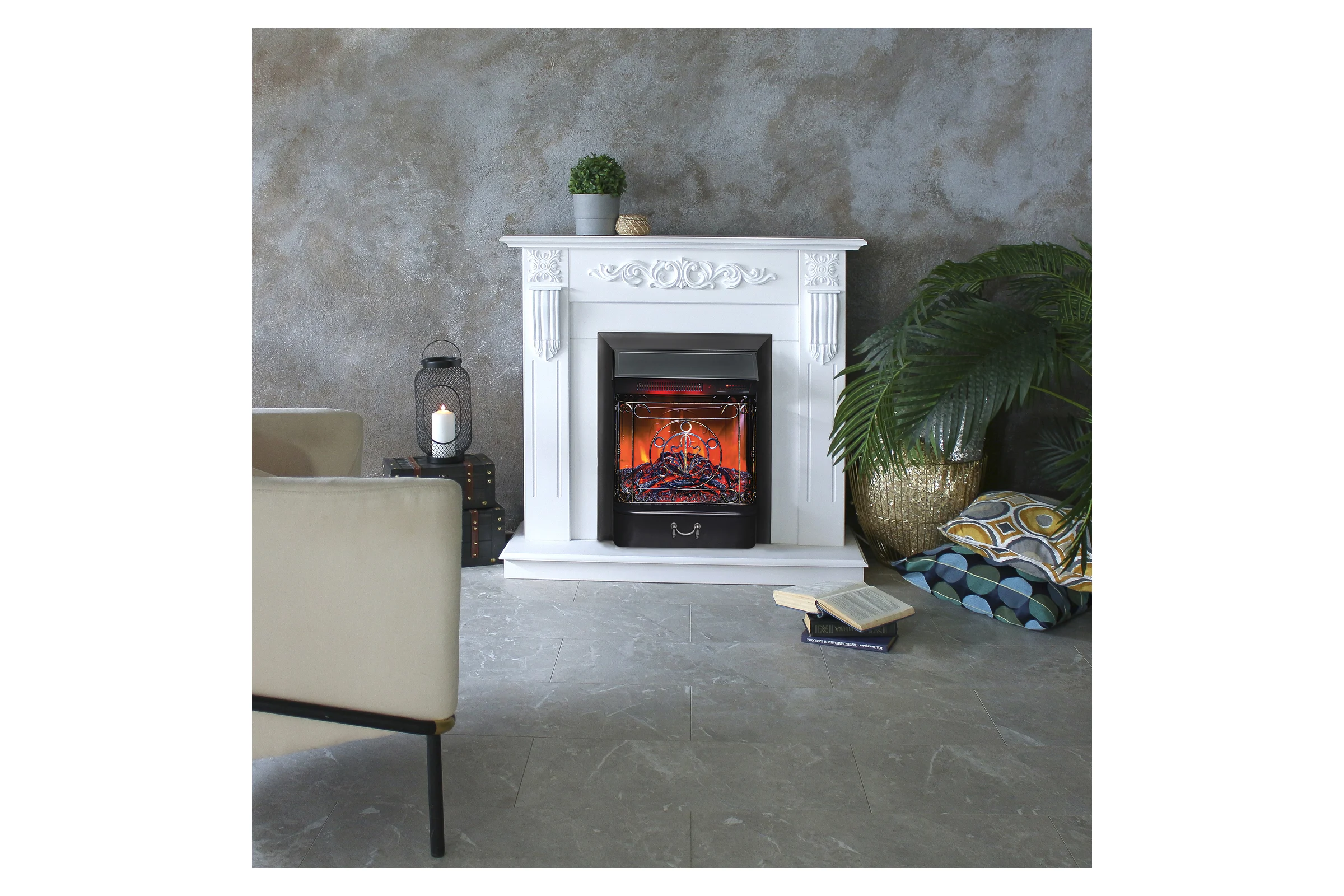 Каминокомплект RealFlame DOMINICA STD/EUG WT + MAJESTIC BL с пультом 10016204