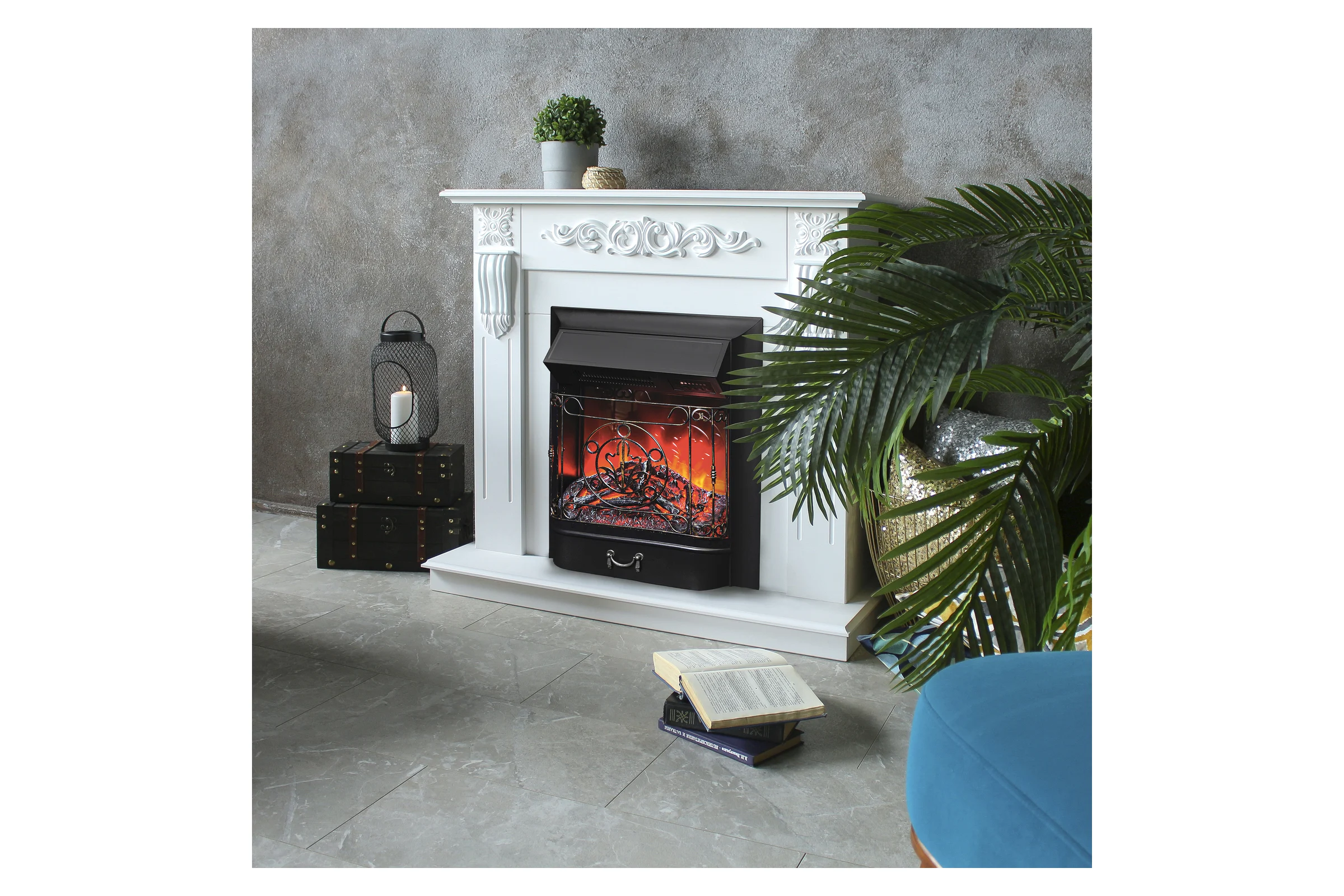 Каминокомплект RealFlame DOMINICA STD/EUG WT + MAJESTIC BL с пультом 10016204