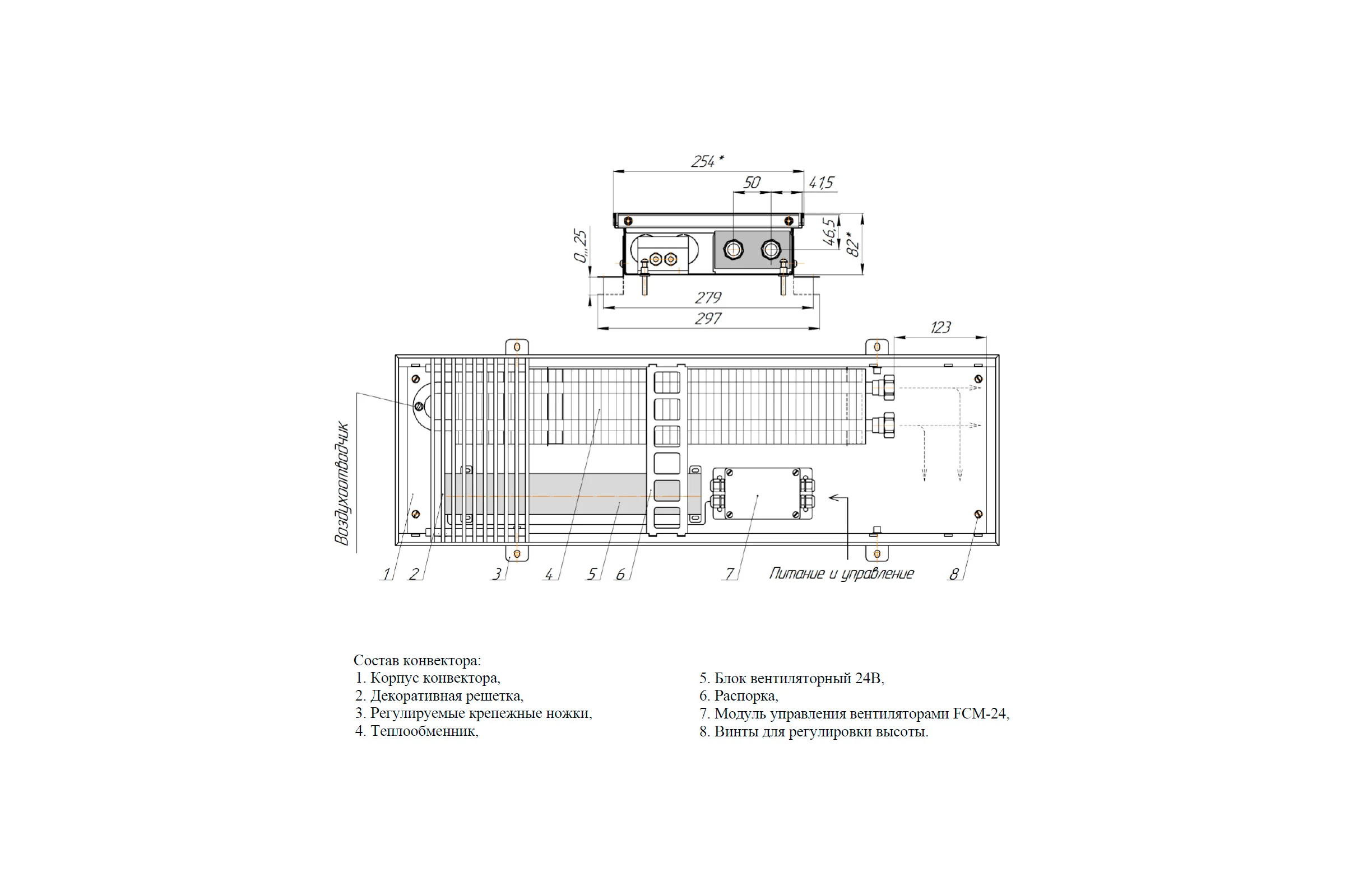 Внутрипольный конвектор Primoclima PCV 250.80.1000.K.R\24V.FCM\БП36\RR 10.1.U PCV250801000KR24VFCMRR101U