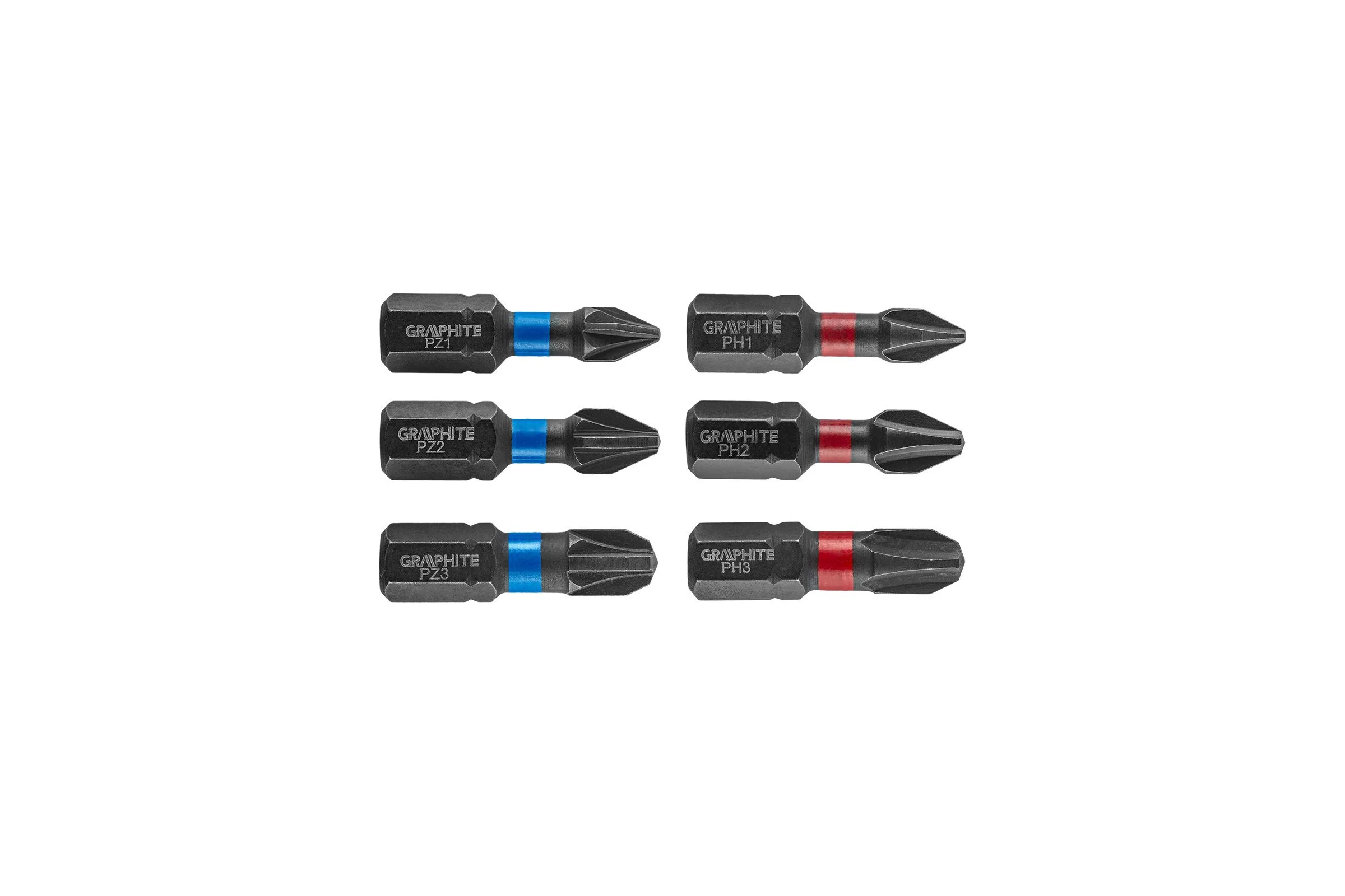 Биты ударные Graphite PH1/2/3 PZ1/2/3 x 25 мм 1/4" S2 6 шт. 56H540