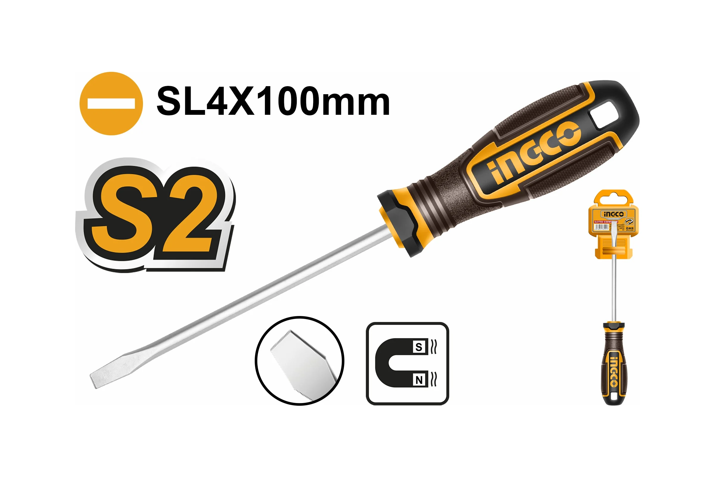 Oтвëртка плоская INGCO SUPER INDUSTRIAL SL4.0x100мм S2 HSDSL4100