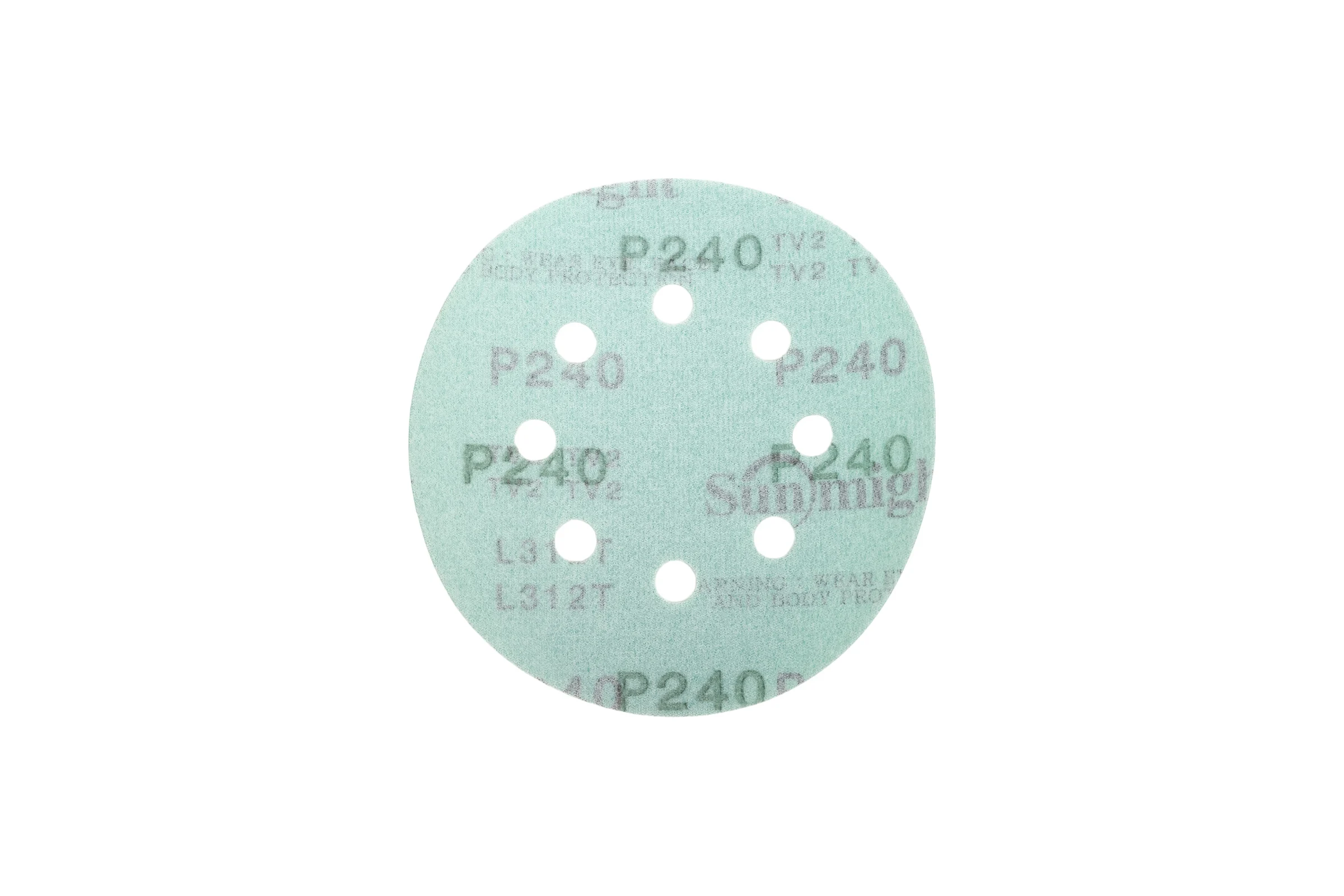 Круг шлифовальный FILM L312T (5 шт; 125 мм; на липучке; 8 отв; зелёный; P240) SUNMIGHT 53212R