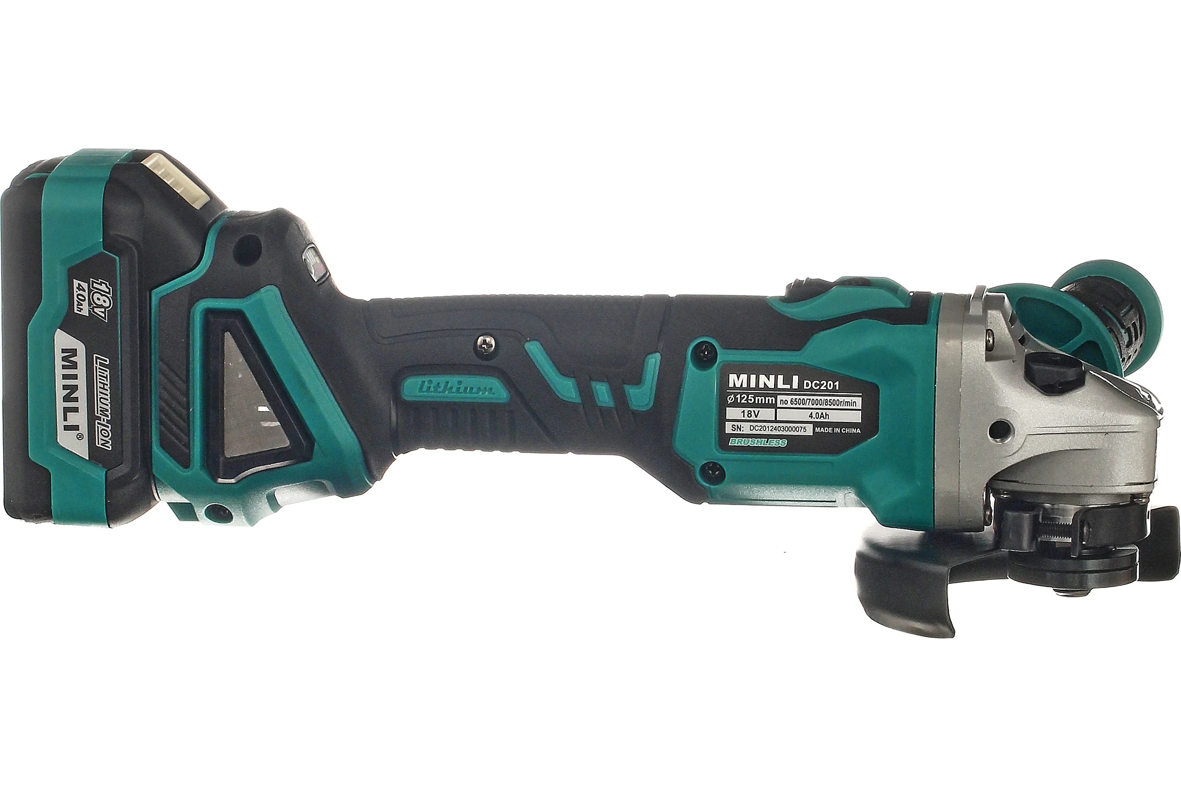 Аккумуляторная бесщеточная угловая шлифмашина MINLI 125mm Li-ion 18Vx2 DC201-4.0A