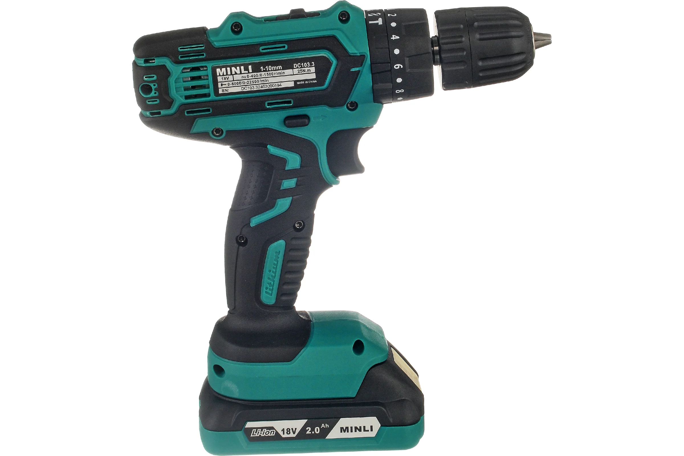 Аккумуляторная ударная дрель-шуруповерт MINLI 10mm 25N.m Li-ion 18Vx2 DC103.3-2.0A