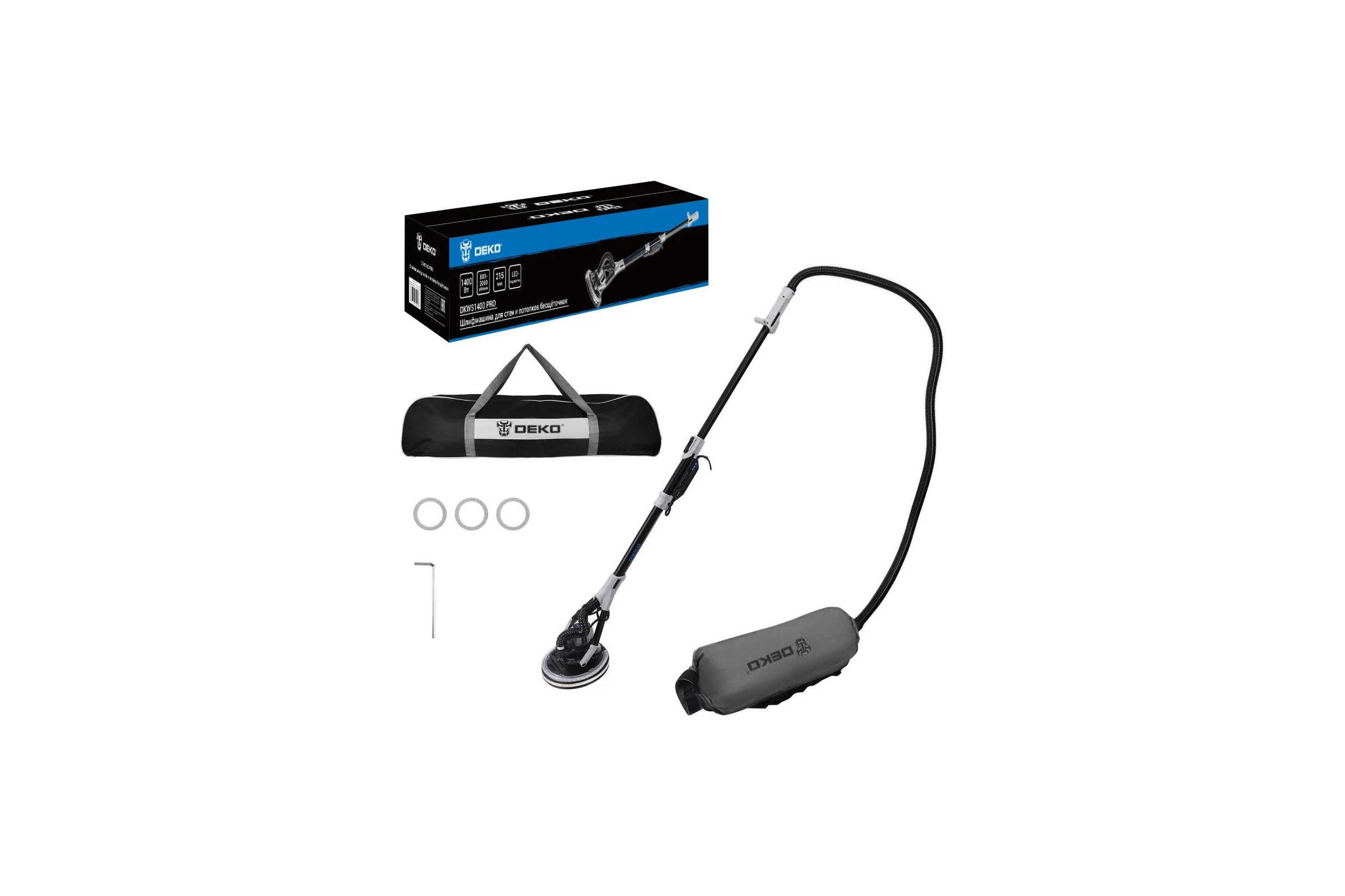 Шлифмашина для стен и потолков DEKO бесщёточная DKWS1300 PRO 225 мм, 1300 Вт 084-1100